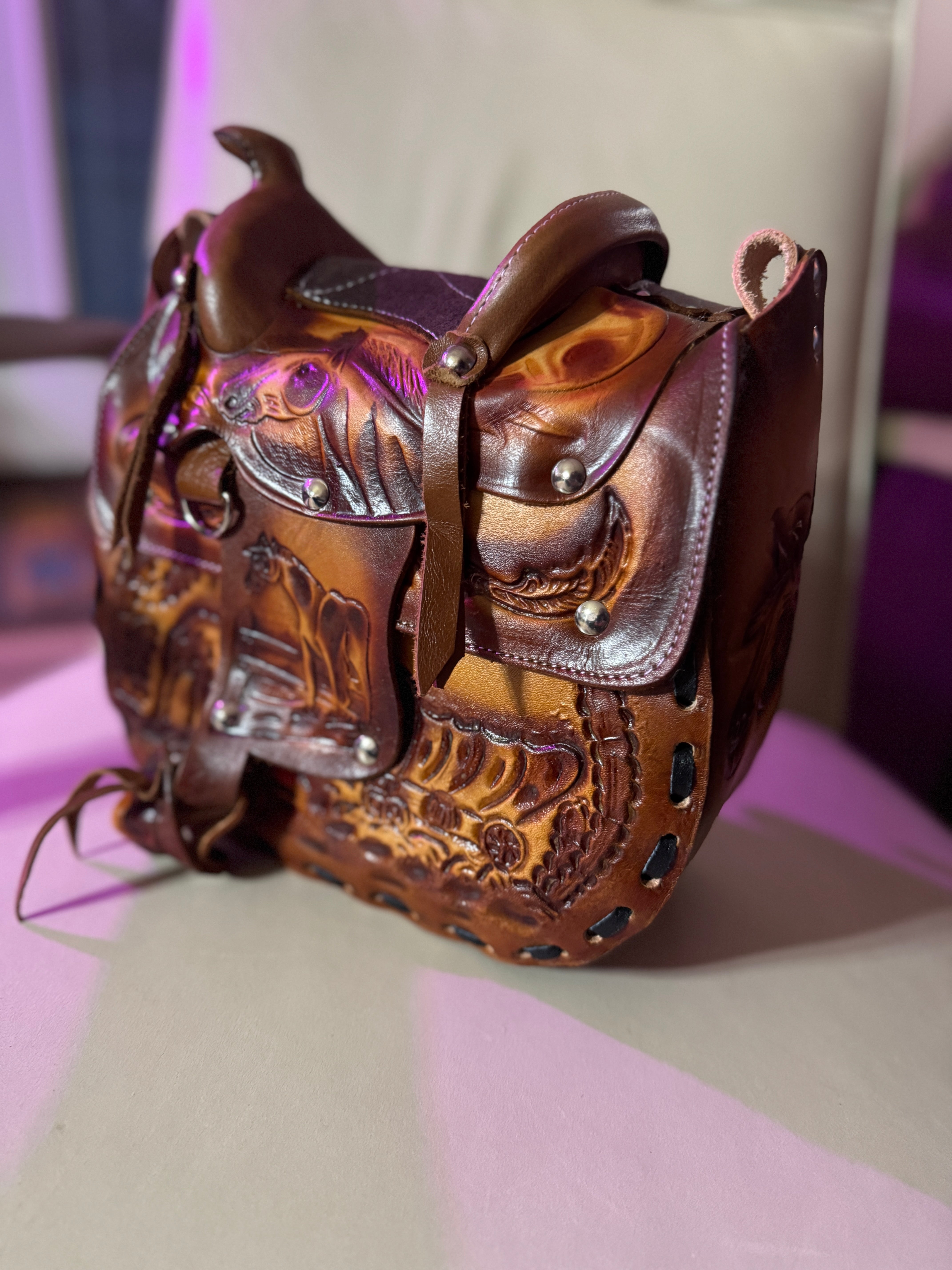 Hand embossed leather saddle purse - Your Western Decor