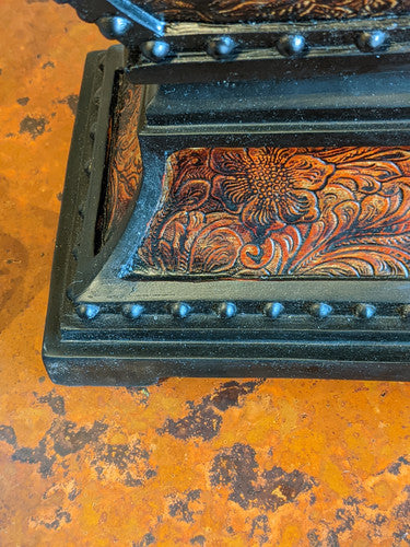 Resin tooled leather look western lamp base detail - Your Western Decor