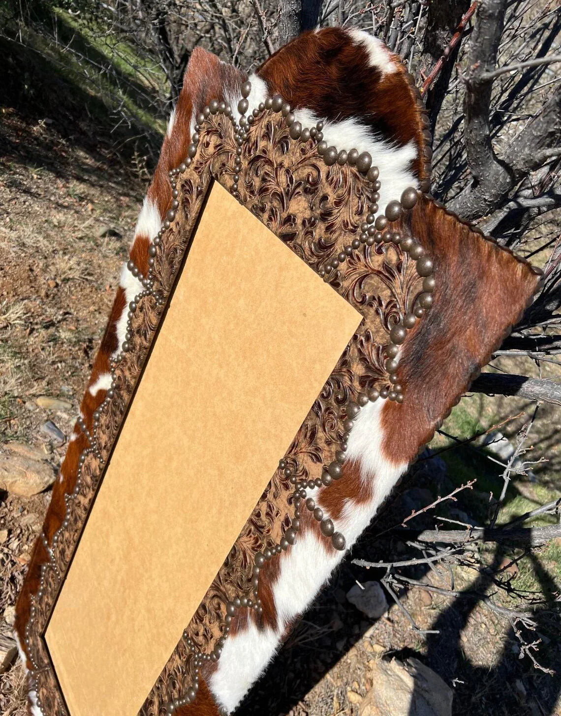 American made, handmade Leather & Cowhide Full Length Western Mirror Frame - Your Western Decor