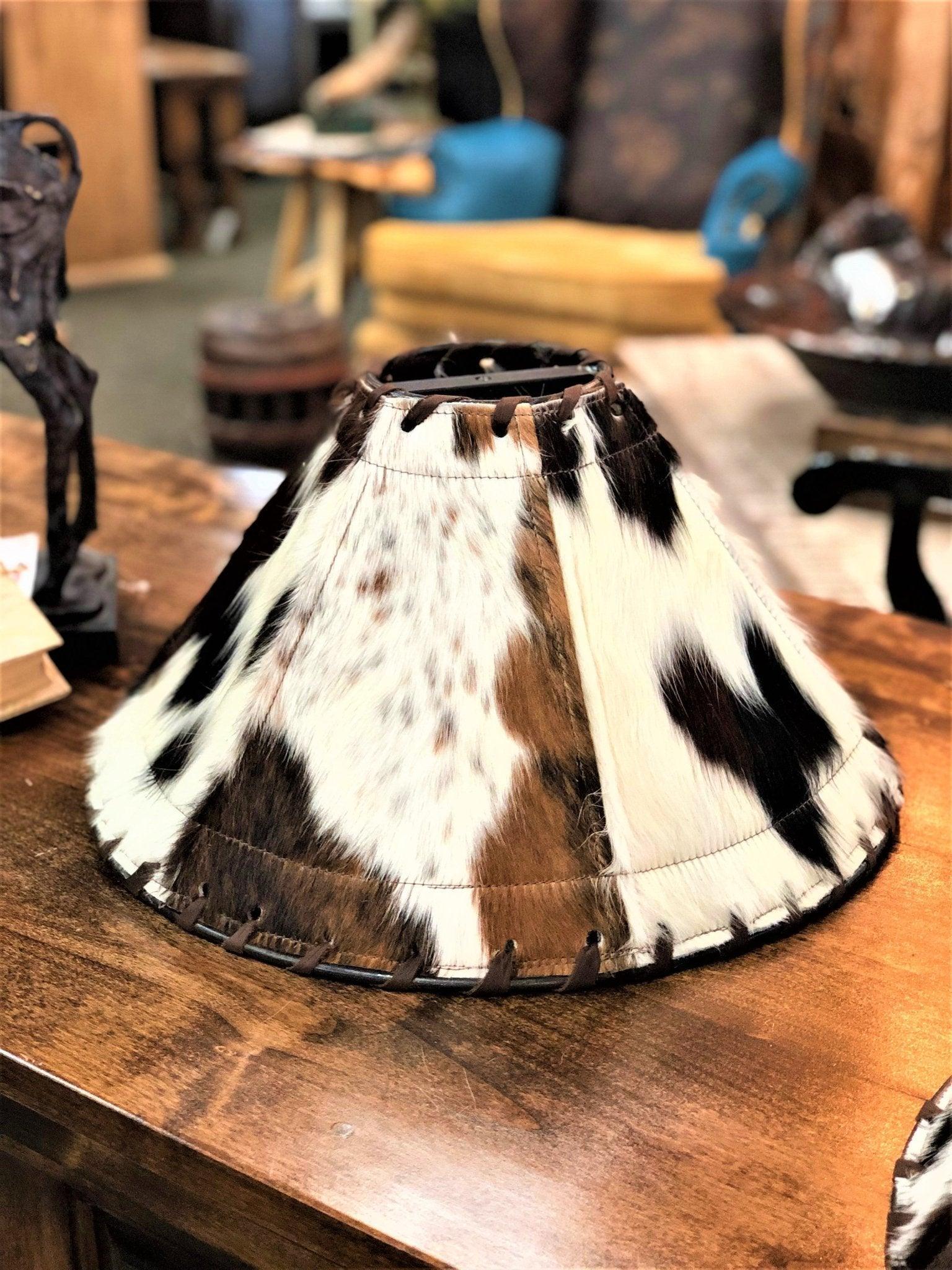 Handmade 18" Tri Color Cowhide Lamp Shade - Your Western Decor
