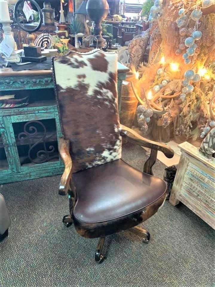 Custom made American made, Tri-Color Cowhide and smooth leather executive office chair - Your Western Decor
