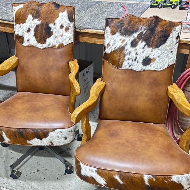 Tri Color Cowhide and tan leather western office chairs - Your Western Decor