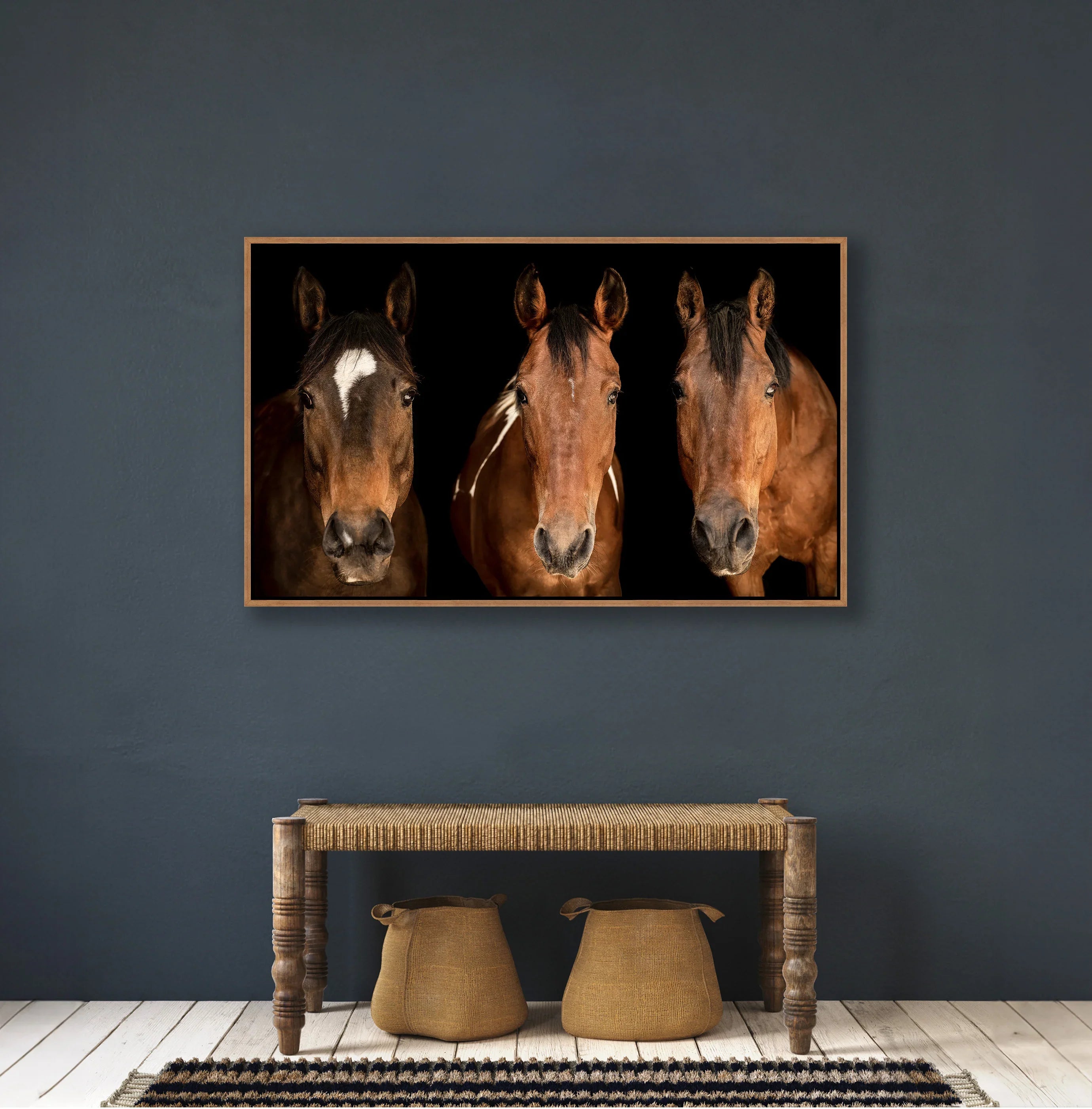 Trio in the Dark framed canvas horse art - Your Western Decor