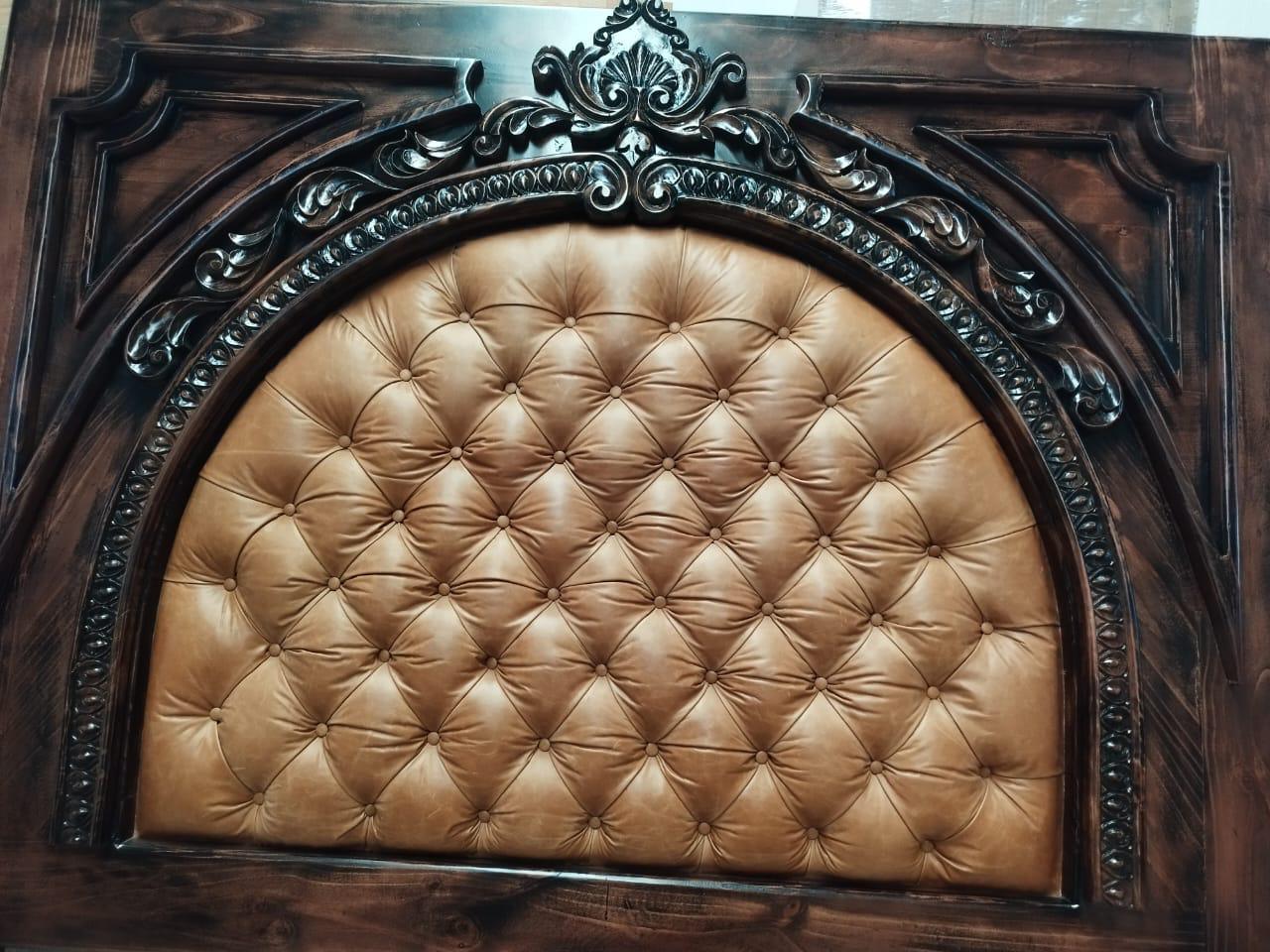Handmade and hand carved Spanish Manor Tufted Leather Headboard - Your Western Decor