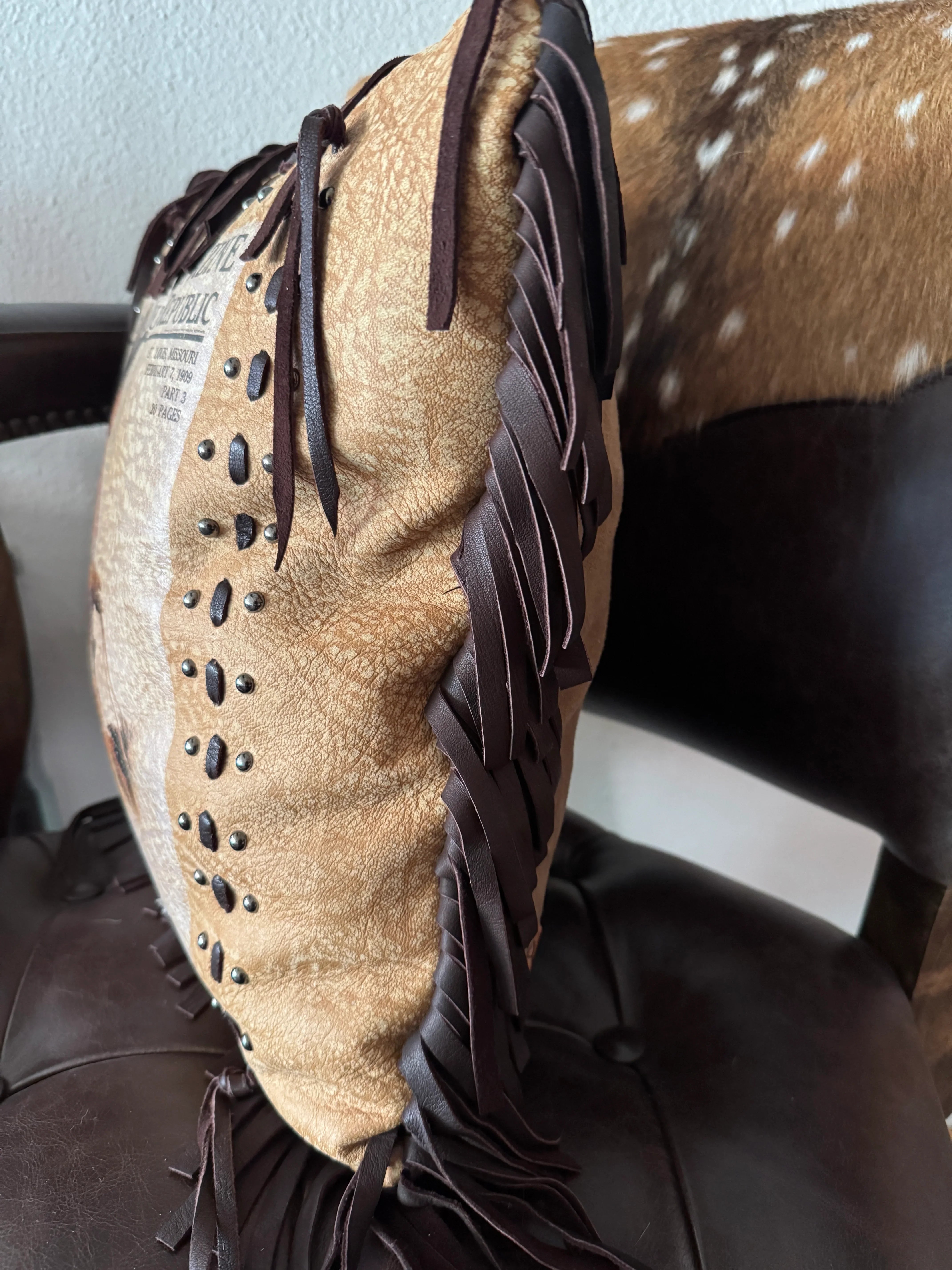 Vintage 1909 Sunday Magazine Leather Pillow handmade in the USA - Your Western Decor