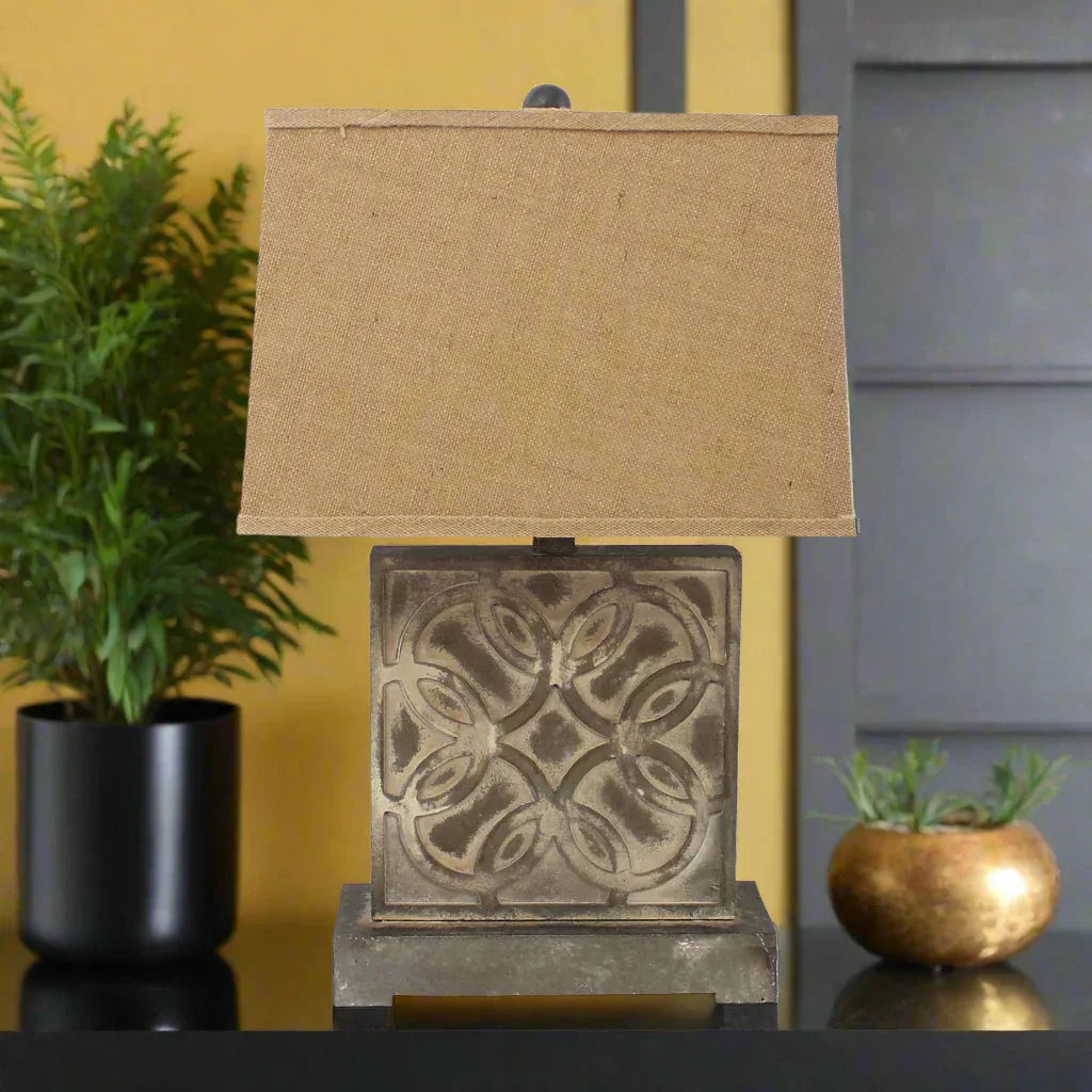 Vintage base table lamp with khaki linen shade - Your Western Decor