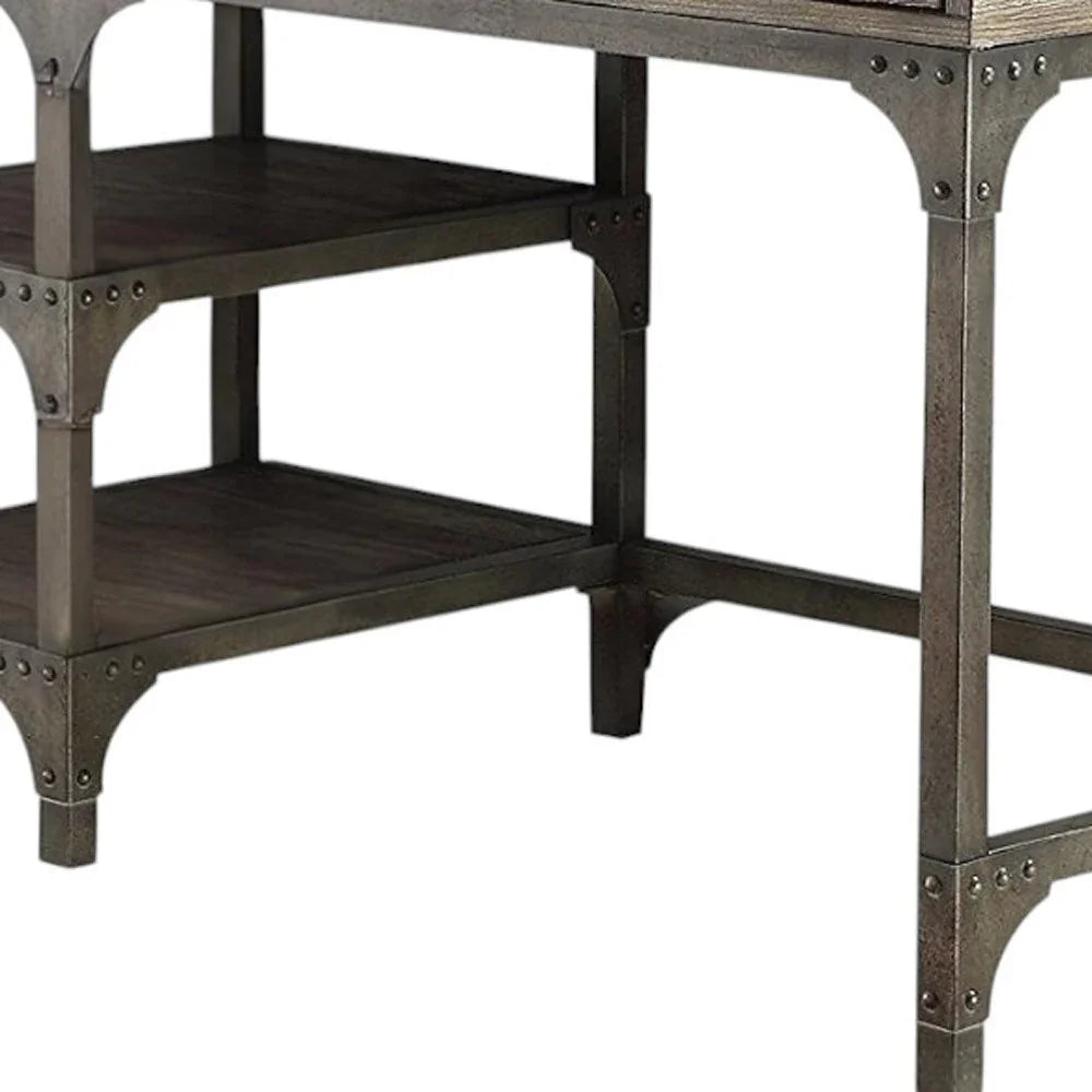 Weathered Oak and Antiqued Iron Desk with riveted iron frame - Your Western Decor
