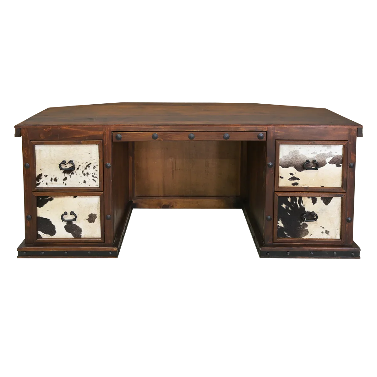 Longhorn copper panel and cowhide western desk - Your Western Decor