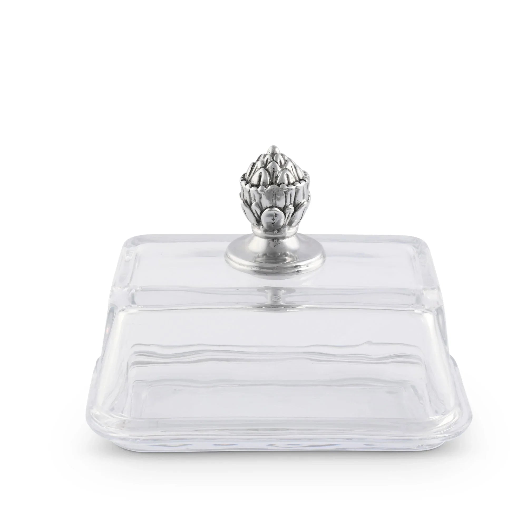 Glass butter dish with aluminum carved western concho handle on lid - Your Western Decor