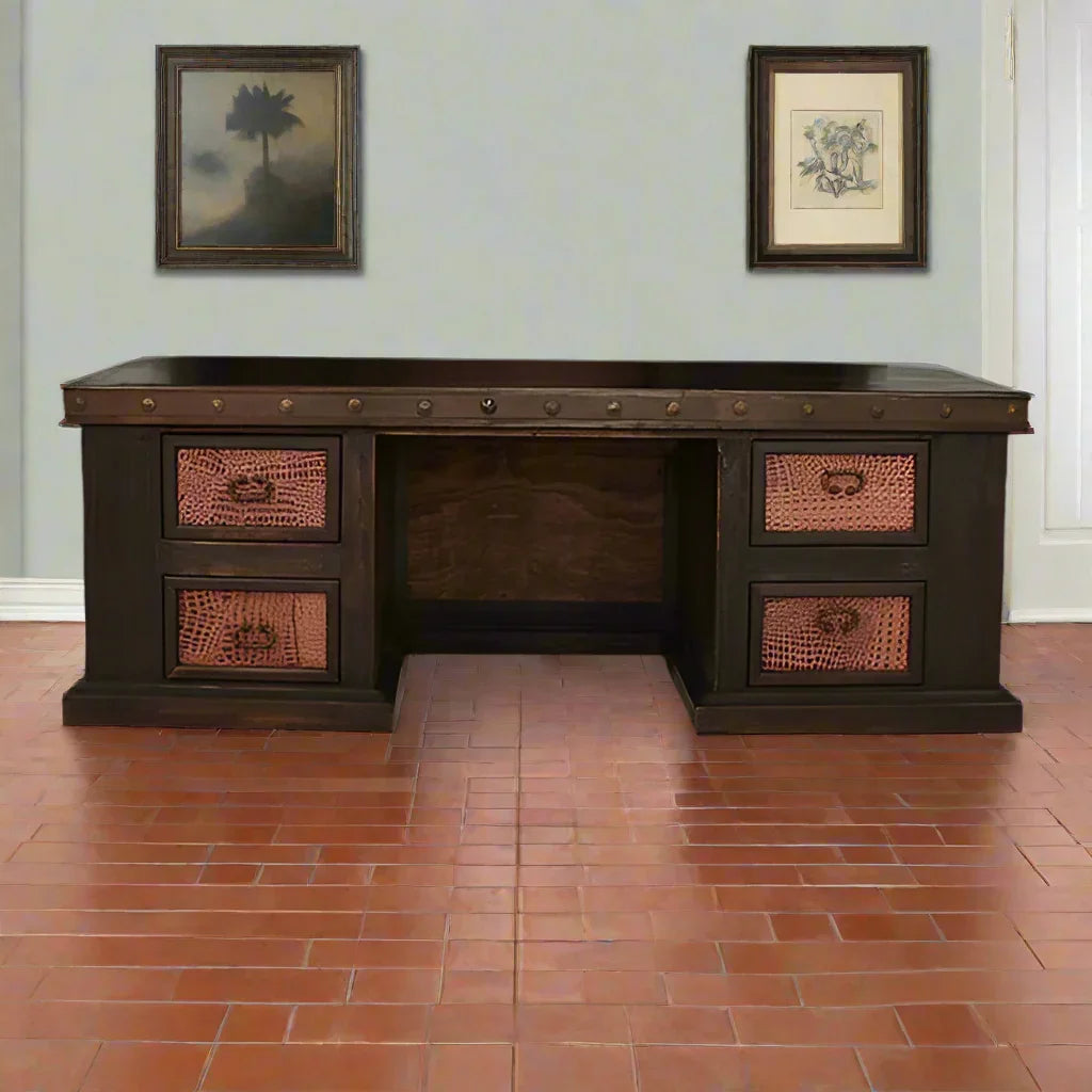 Croc leather accented rustic western desk - Your Western Decor