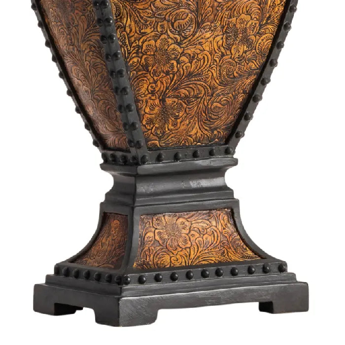 Resin tooled leather look western lamp base detail - Your Western Decor