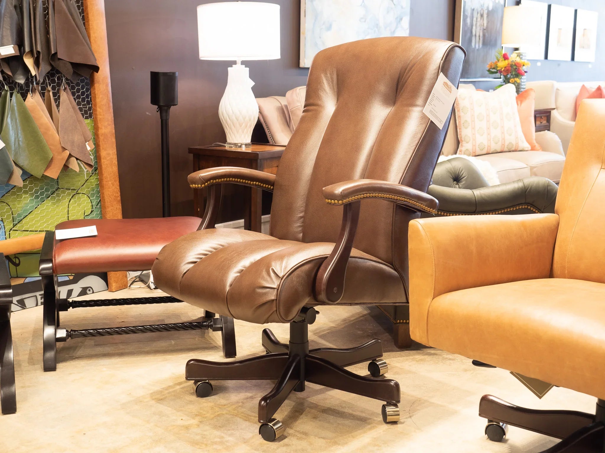 American made Western Trails Leather Office Chair in Tippy brown leather - Your Western Decor