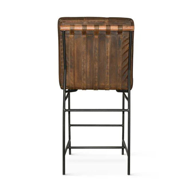 Whalen Tufted Leather Counter Chairs in dark brown antiqued leather with iron frame - Your Western Decor