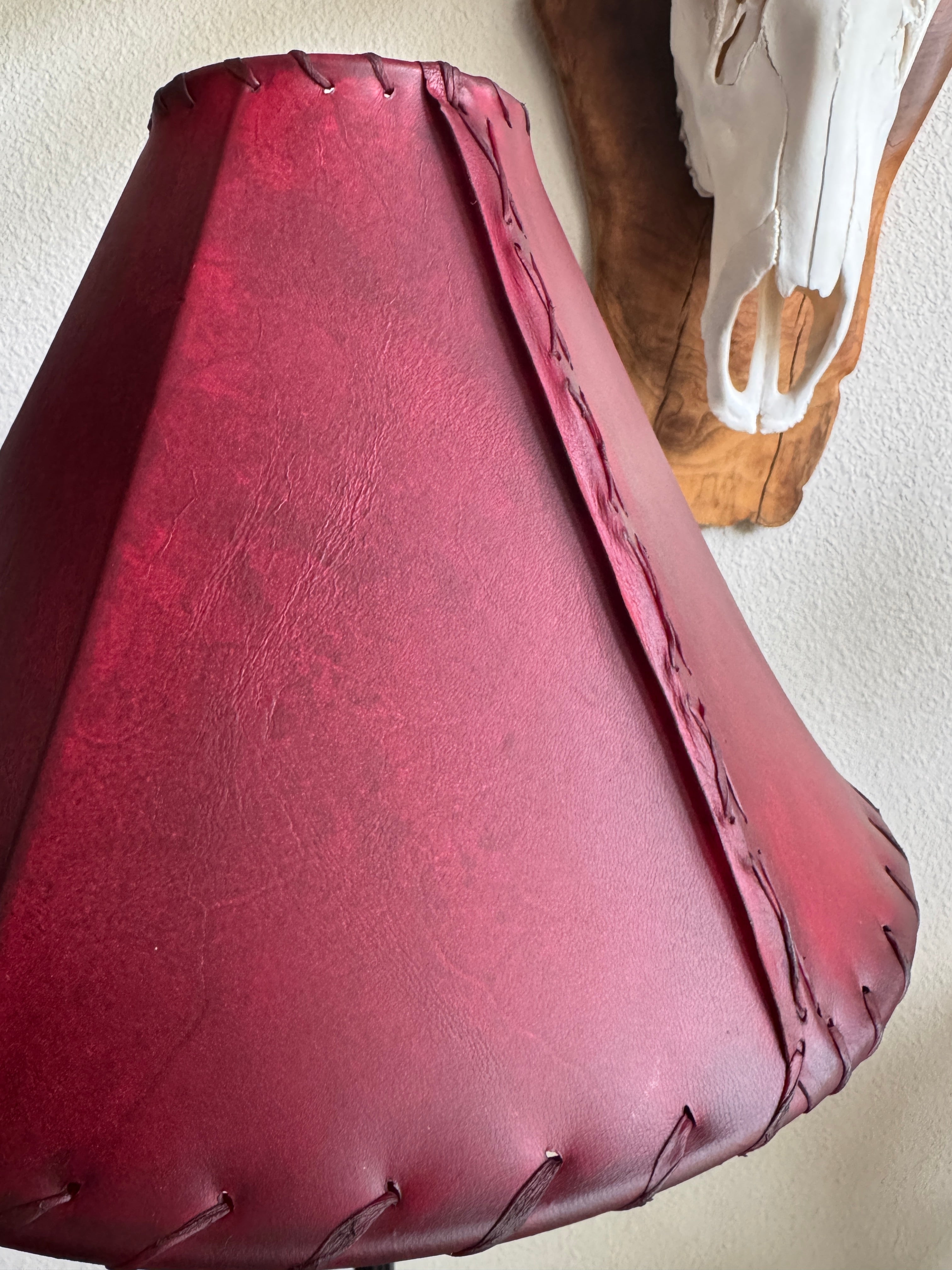 Round red rawhide leather lamp shade