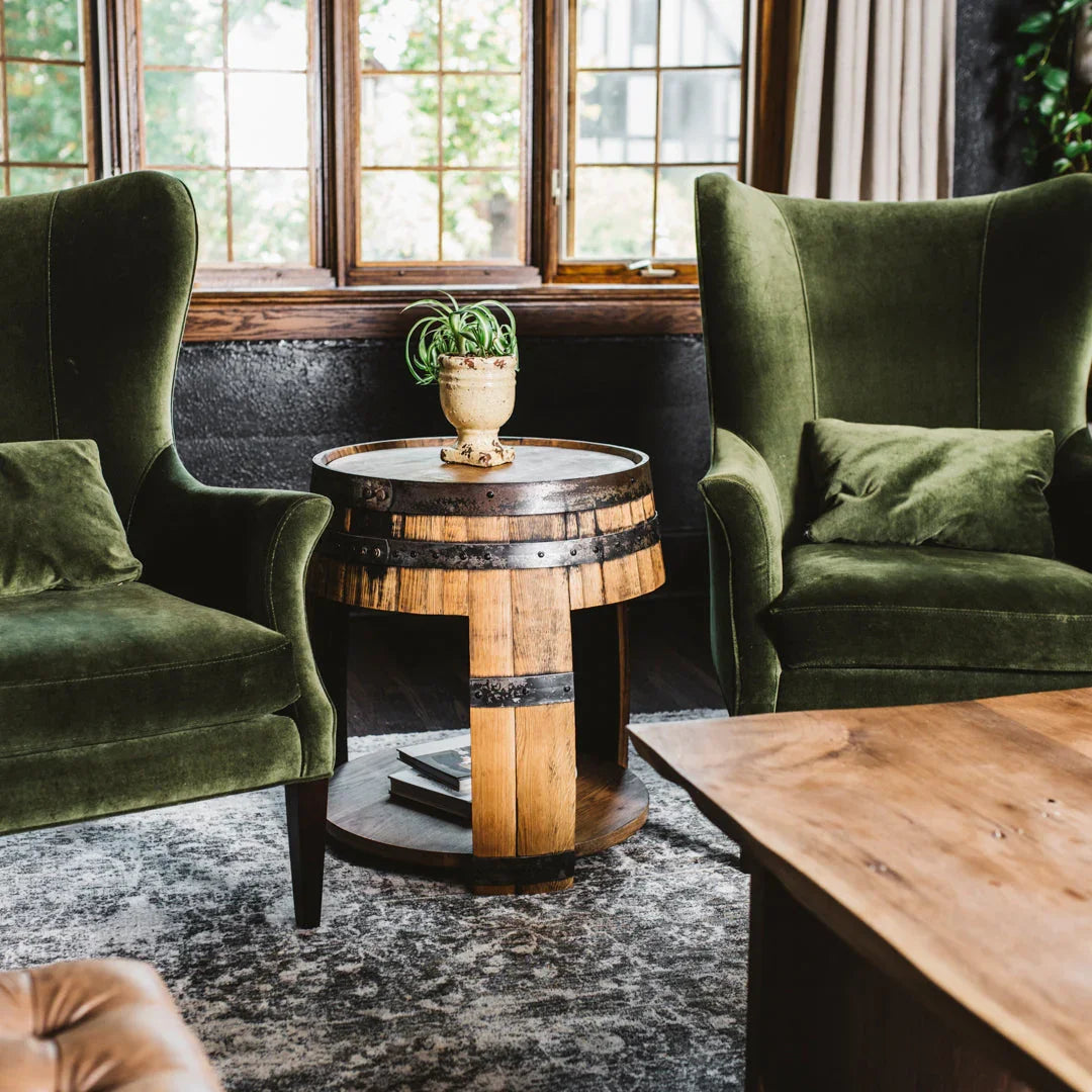 Half Whiskey Barrel Side Table handmade in the USA - Your Western Decor