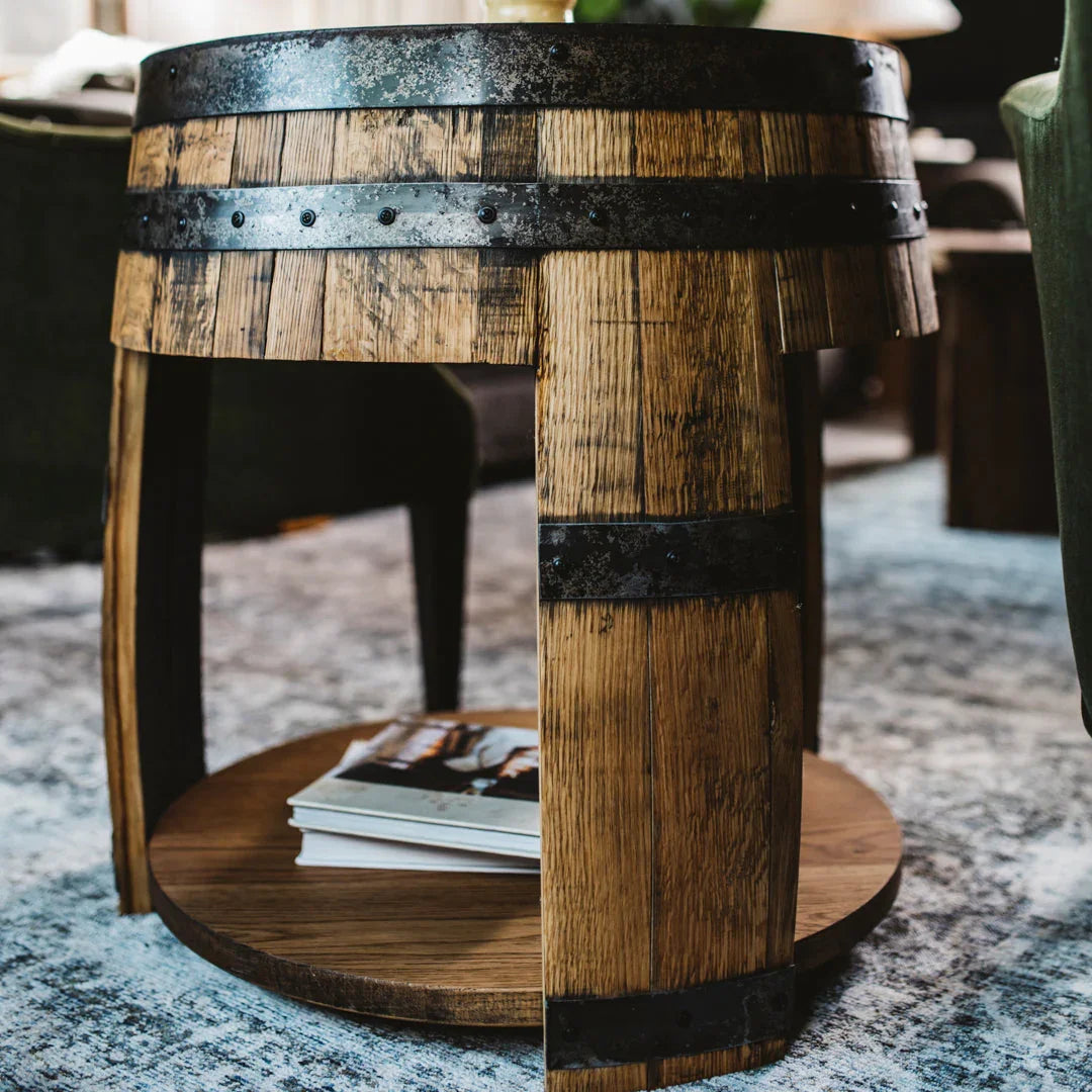 Half Whiskey Barrel Side Table handmade in the USA - Your Western Decor