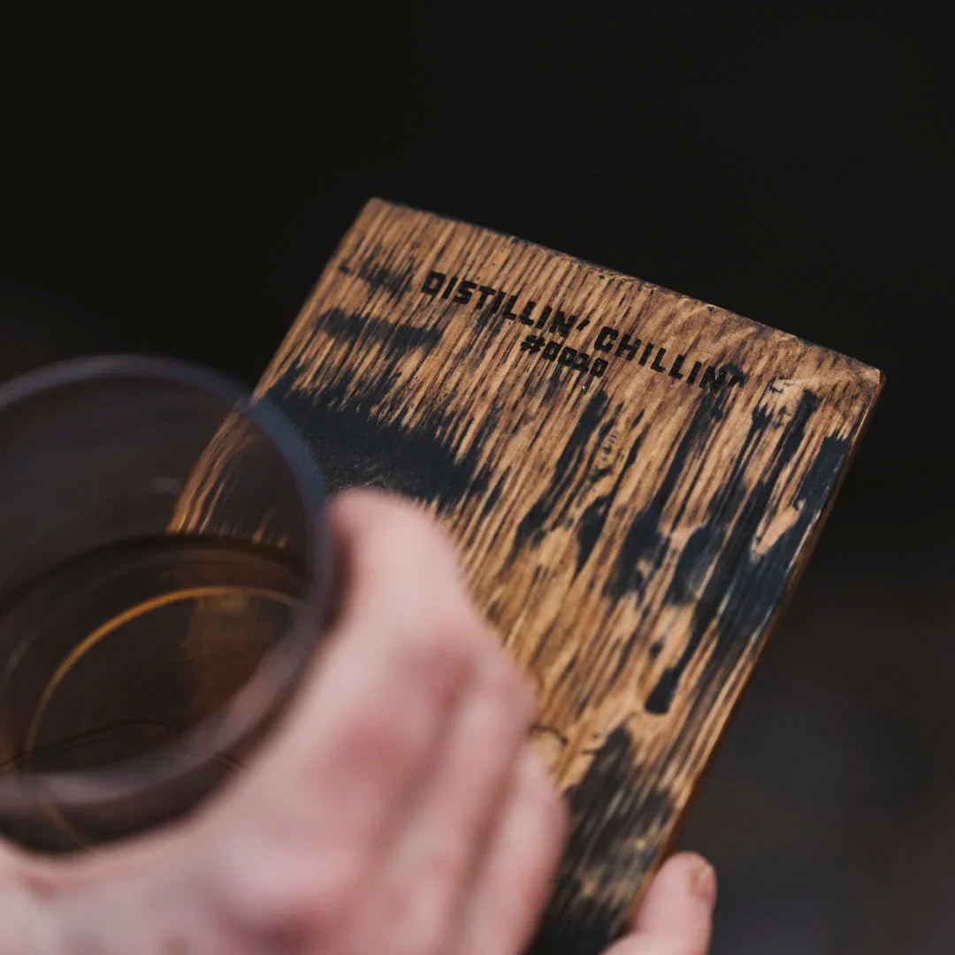 American made Distillin' Chillin' Adirondack Chair arm detail made from Whiskey barrels - Your Western Decor