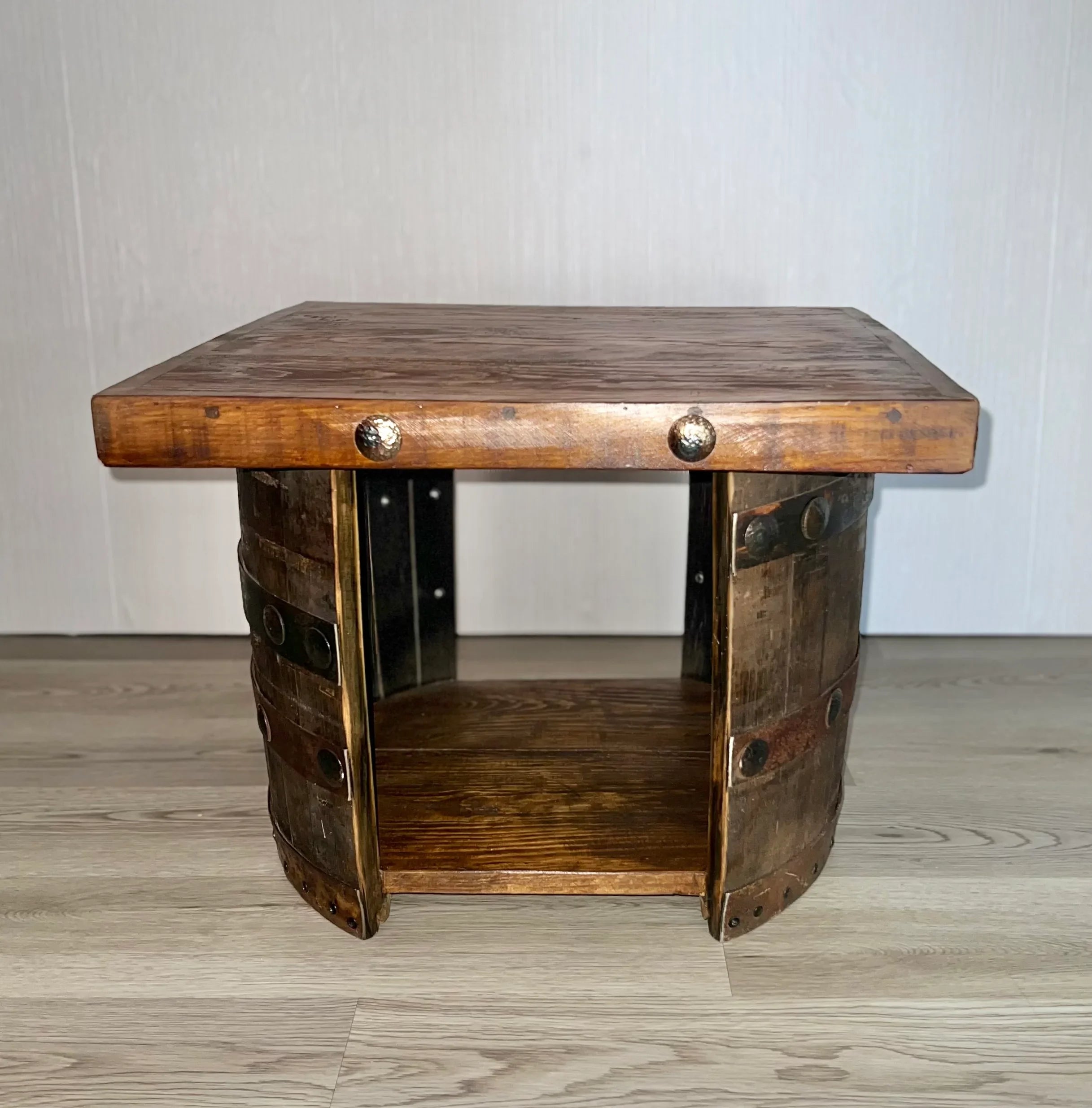 Rustic accent table made of whiskey barrel - Your Western Decor