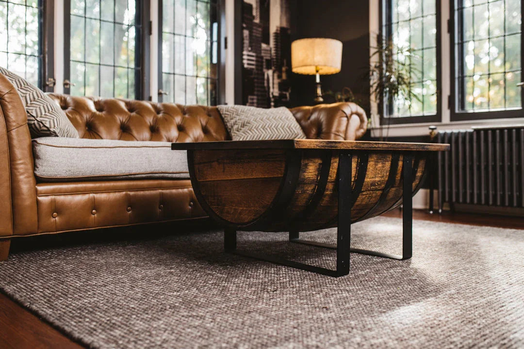 Rickhouse Whiskey Barrel Coffee Table handmade in Michigan USA - Raisable top with storage - Your Western Decor