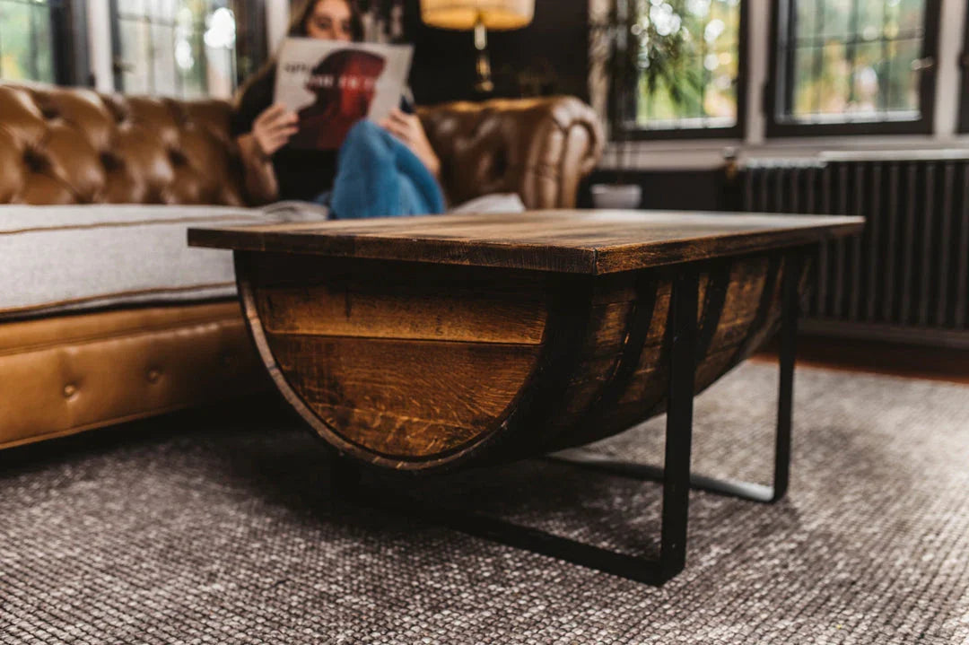 Rickhouse Whiskey Barrel Coffee Table handmade in Michigan USA - Raisable top with storage - Your Western Decor