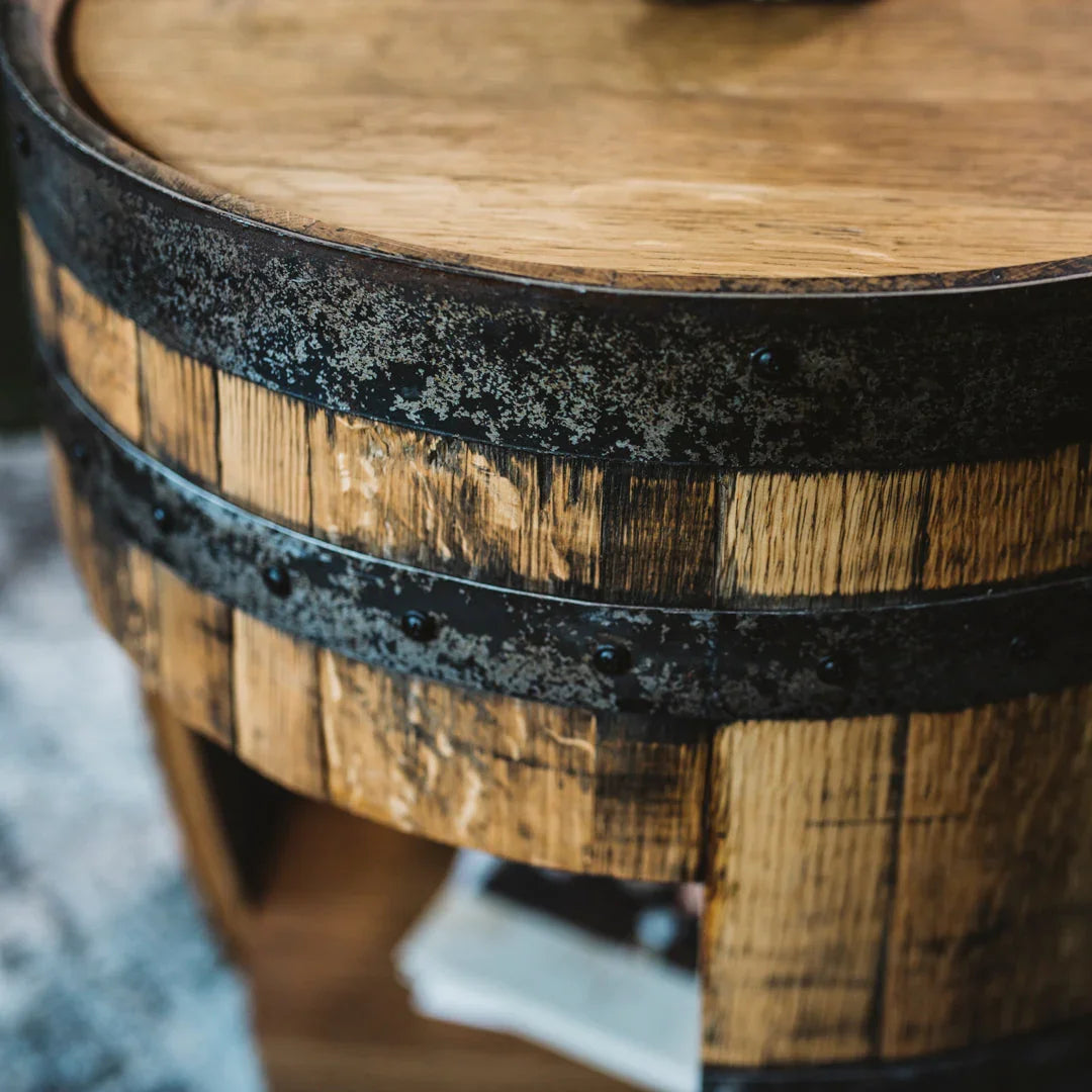 Half Whiskey Barrel Side Table handmade in the USA - Your Western Decor