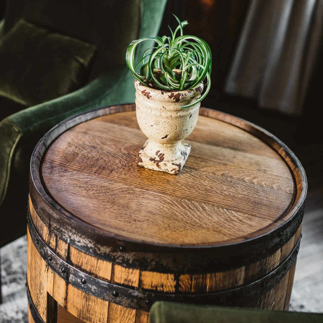 Half Whiskey Barrel Side Table handmade in the USA - Your Western Decor