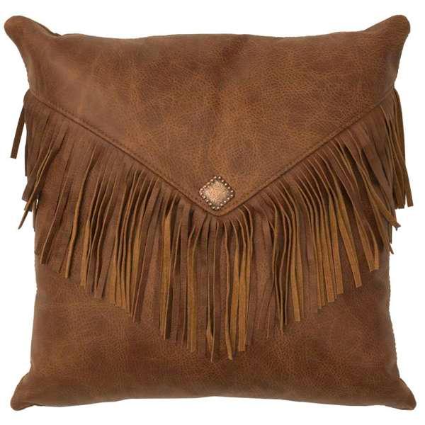 American made Whiskey Fringed Leather Pillow - Luxurious Western Decor Accent - Your Western Decor