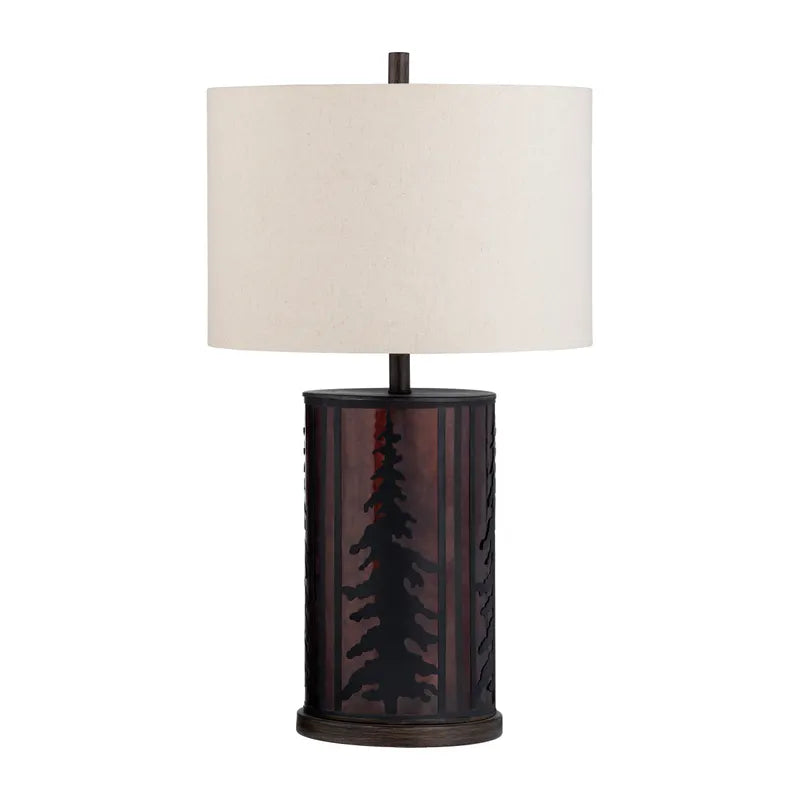 Whispering pines lodge table lamp with linen shade