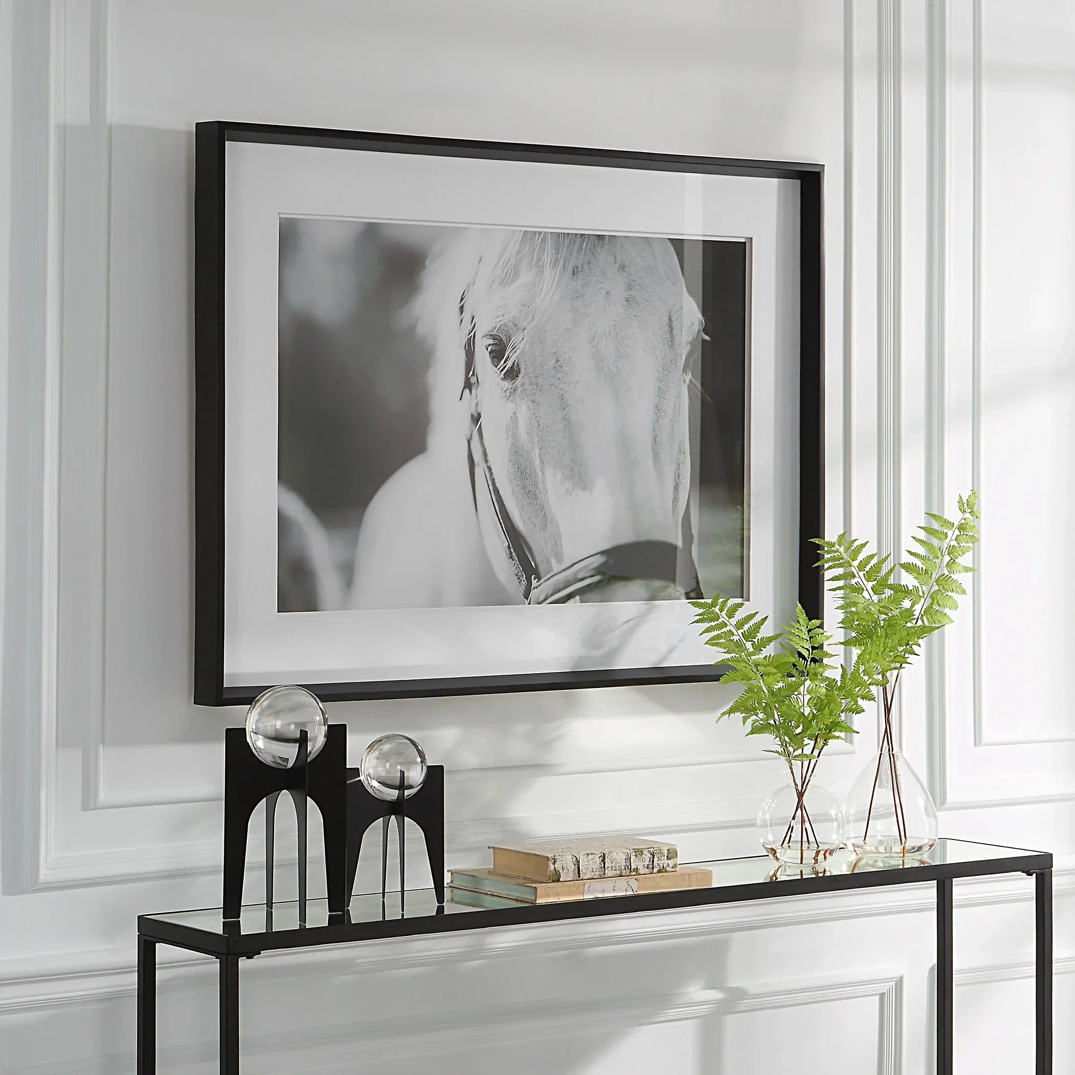 Beauty in the Eyes - White Horse Art with sleek black frame - Your Western Decor