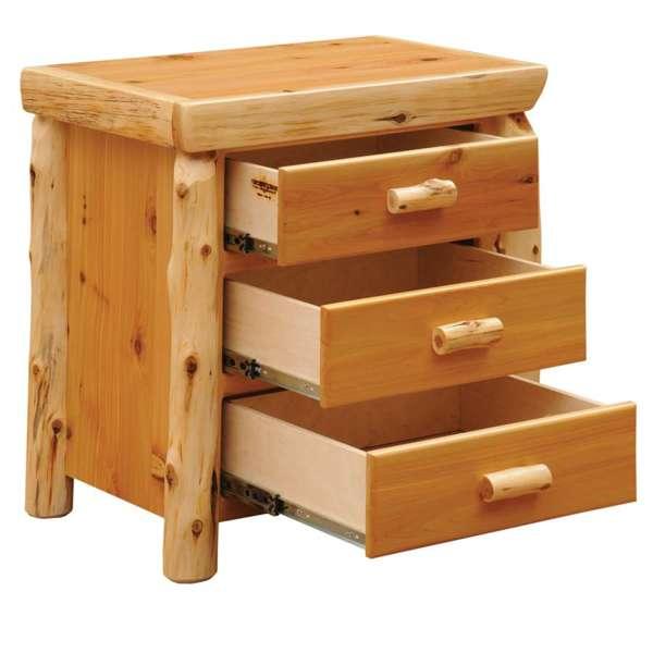 Extra wide American made 3 drawer cedar log nightstand - Your Western Decor
