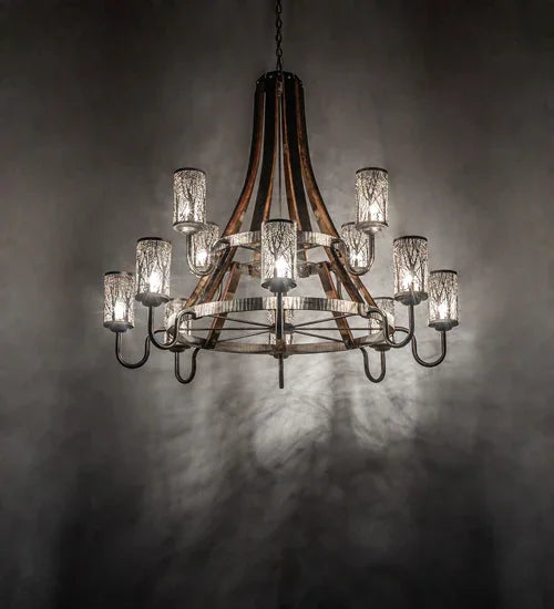 American made, hand crafted 12 light Industrial Steel Barrel Stave Chandelier - Your Western Decor