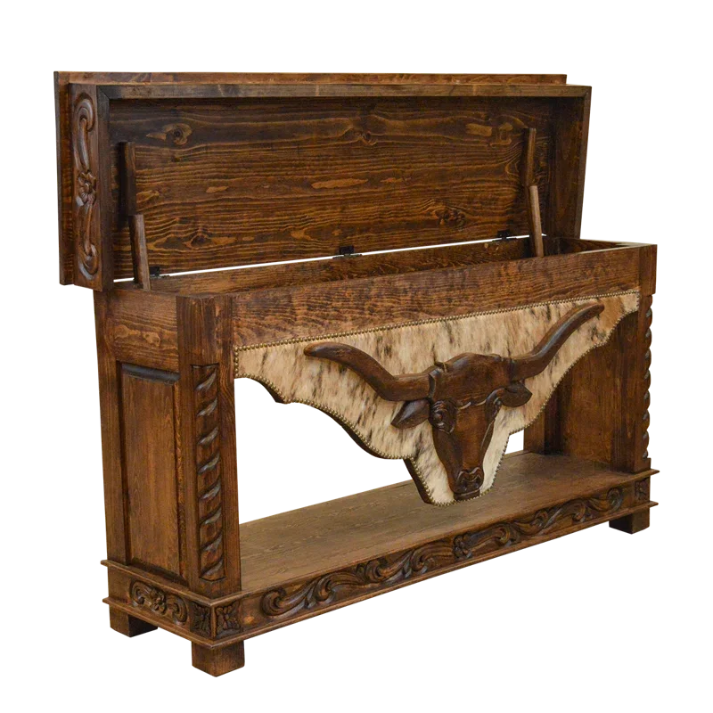 Hand carved longhorn storage console table - Your Western Decor