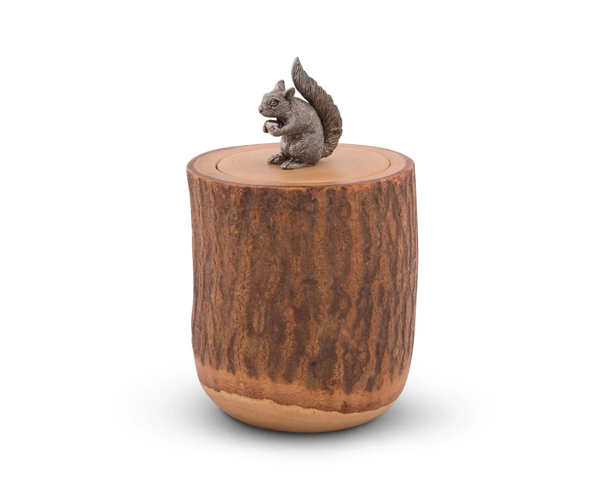 Wood canister container with pewter squirrel lid handle - Your Western Decor