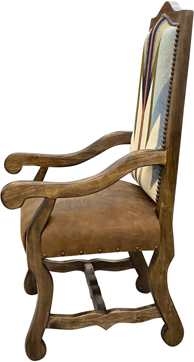 Wyeth Trails Pendleton Fabric and leather. dining chair with arms - Your Western Decor
