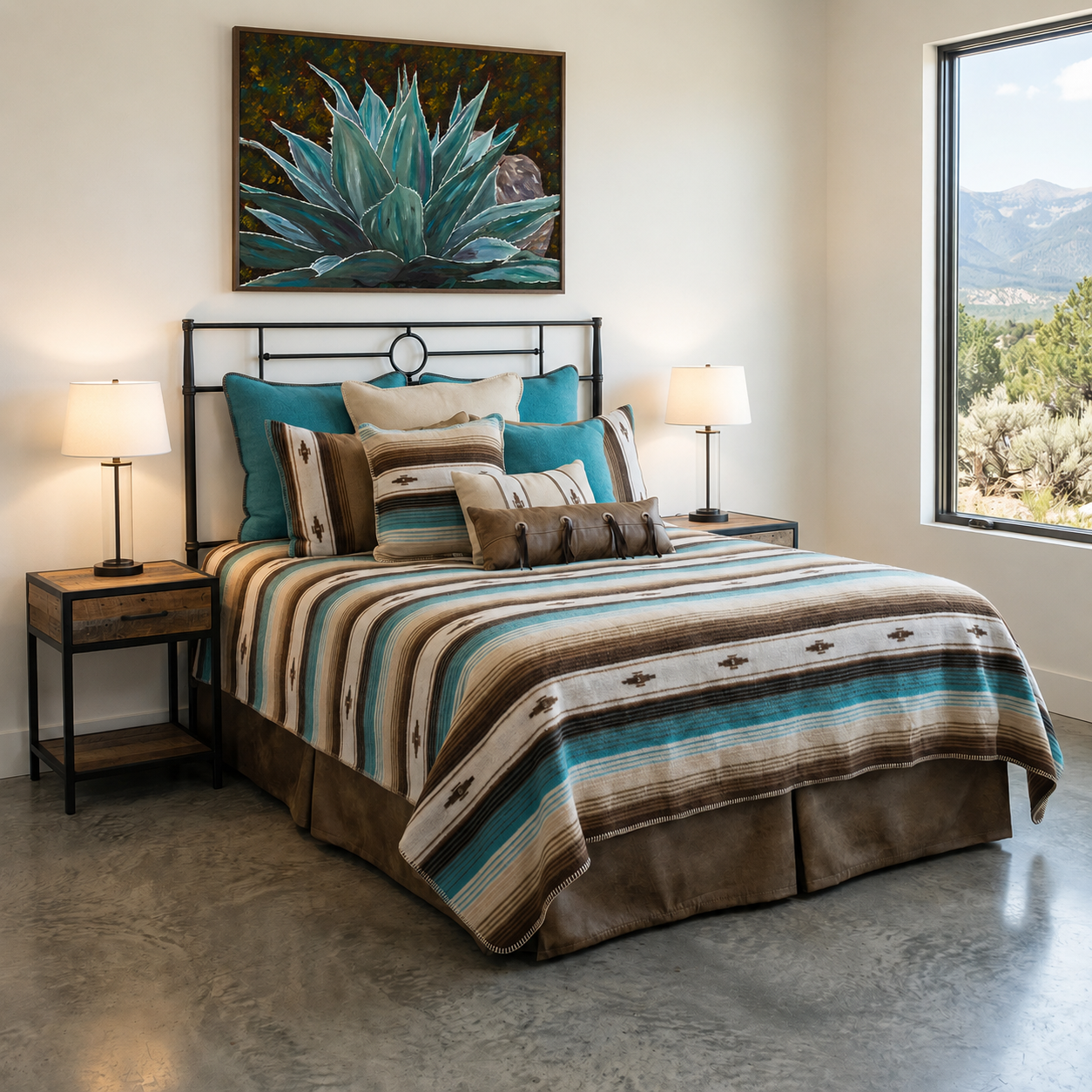 turquoise, brown, beige, cream, Southwestern bedding collection - Yara Azul