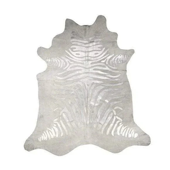 Silver stenciled Zebra print cowhide rug - Your Western Decor