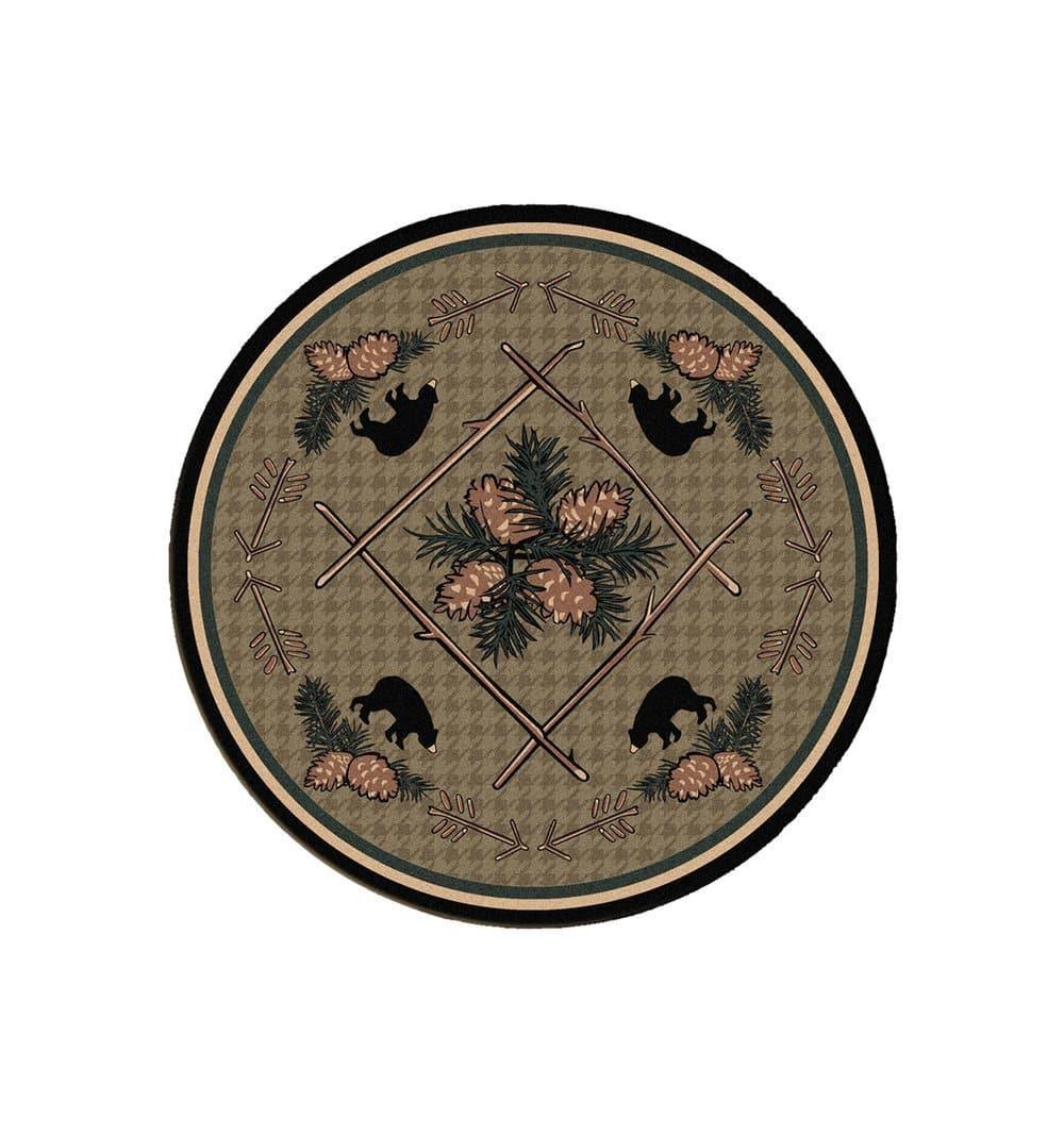 Pine Cone & Bears8' Round Area Rug - Made in the USA - Your Western Decor