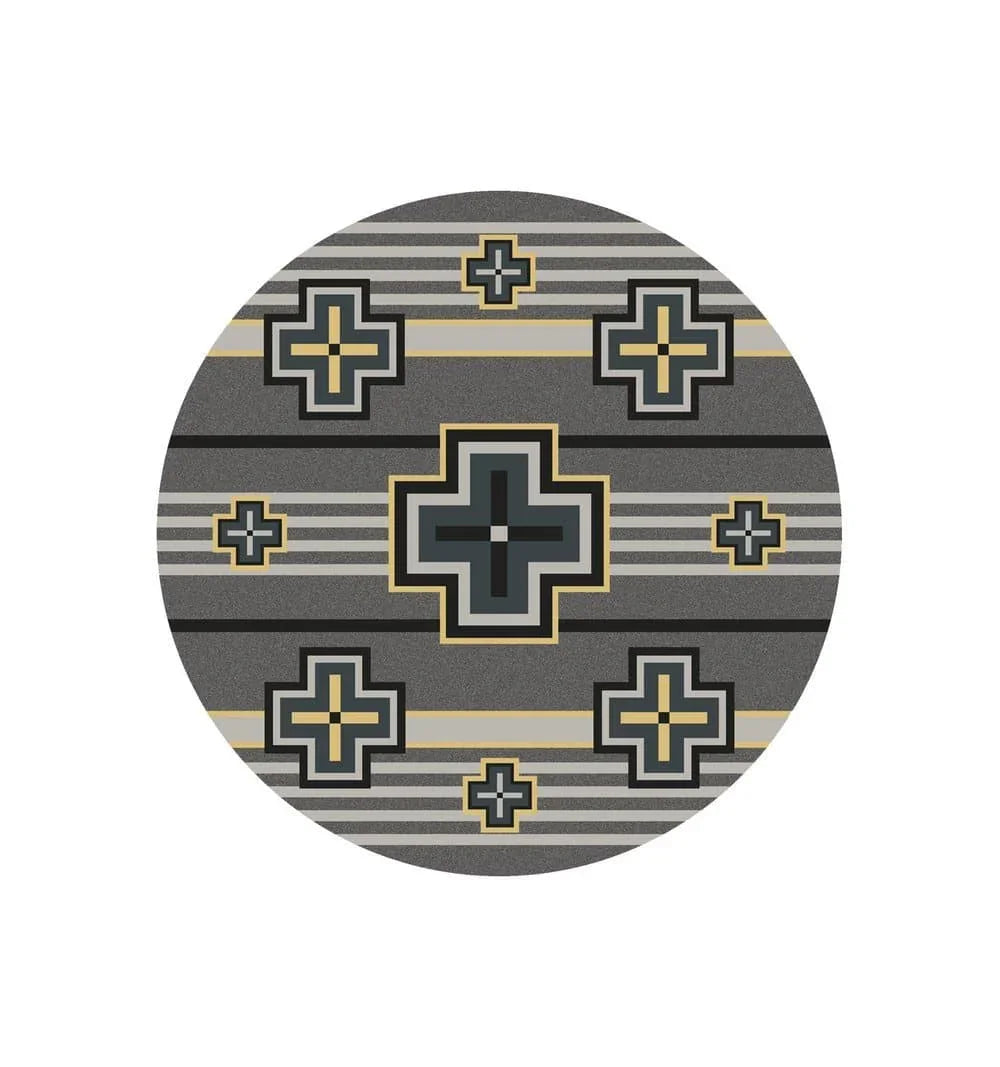 Southwest grey & light yellow round area rugs. Made in the USA. Your Western Decor