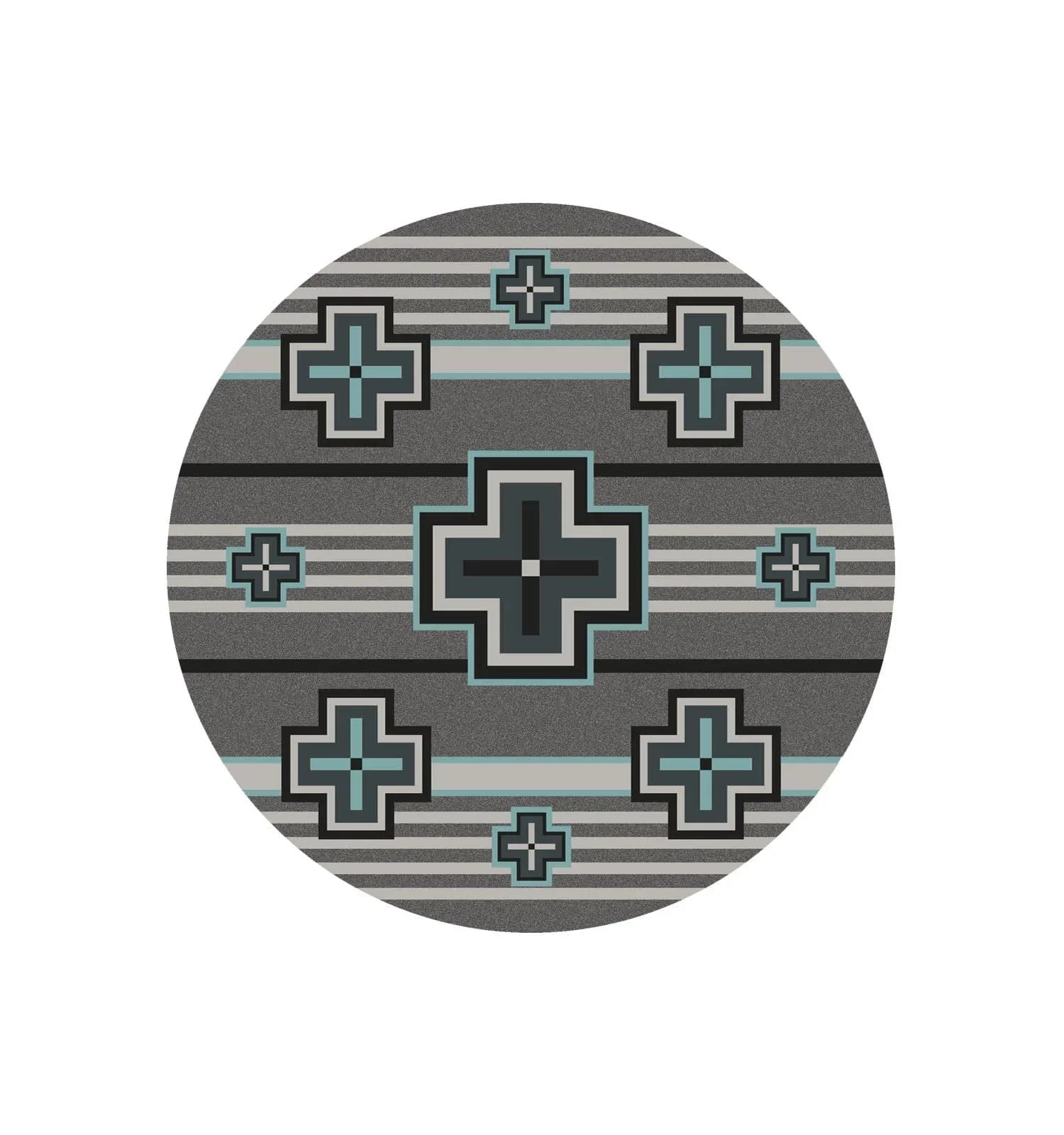 Southwest grey and turquoise round area rugs. Made in the USA. Your Western Decor