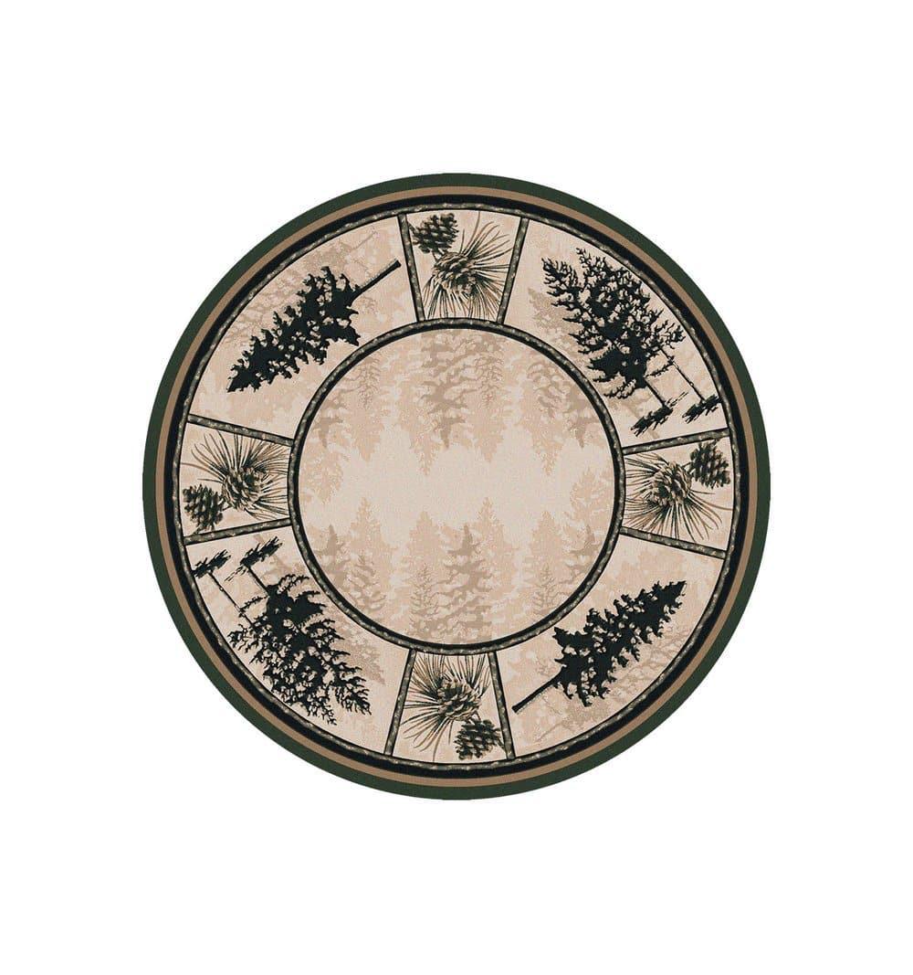 Pine tree and pine cone forest round area rug. made in the USA. Your Western Decor