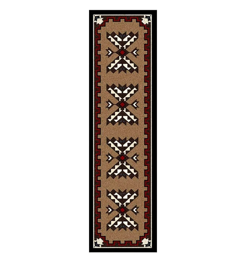 American made floor runner in brown with black, red, white and blue colors - Your Western Decor