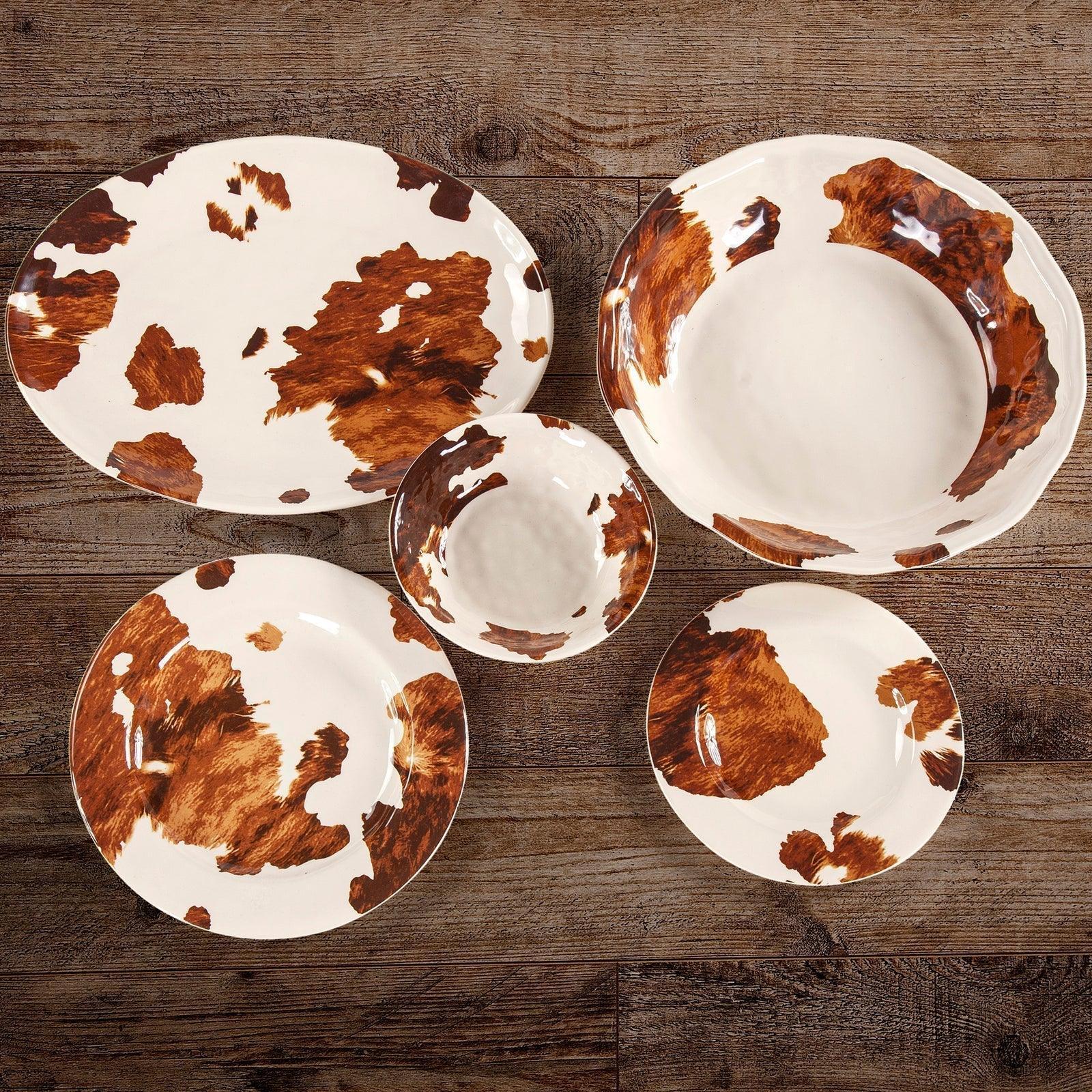 Cowhide Print Melamine Dinnerware 14PC Set - Your Western Decor