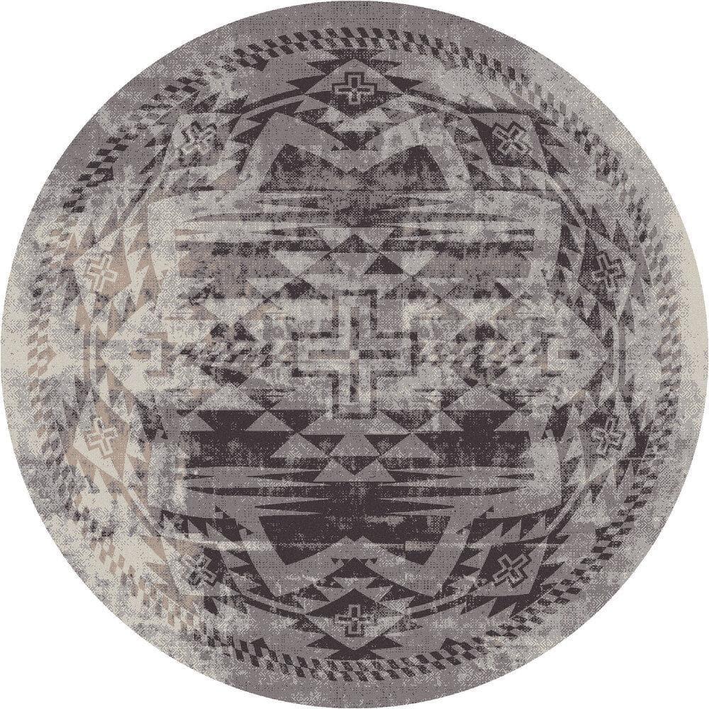Distressed Rustic Cross Round Area Rug - Sandstone - Your Western Decor, LLC