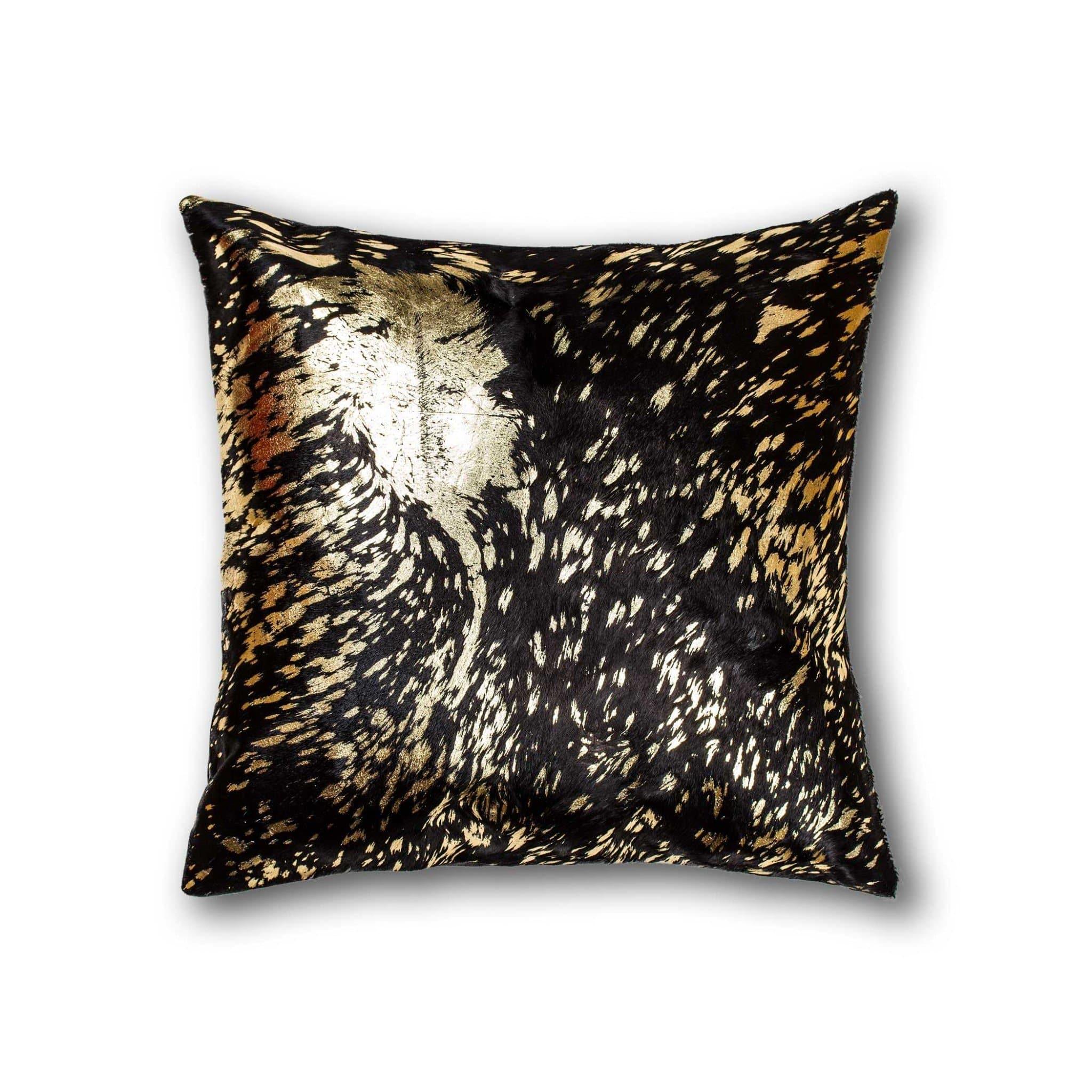 18" x 18" x 5" Chocolate & Gold Torino Kobe Cowhide - Metallic Gold Cowhide - Hair on Hide - Pillow - Your Western Decor