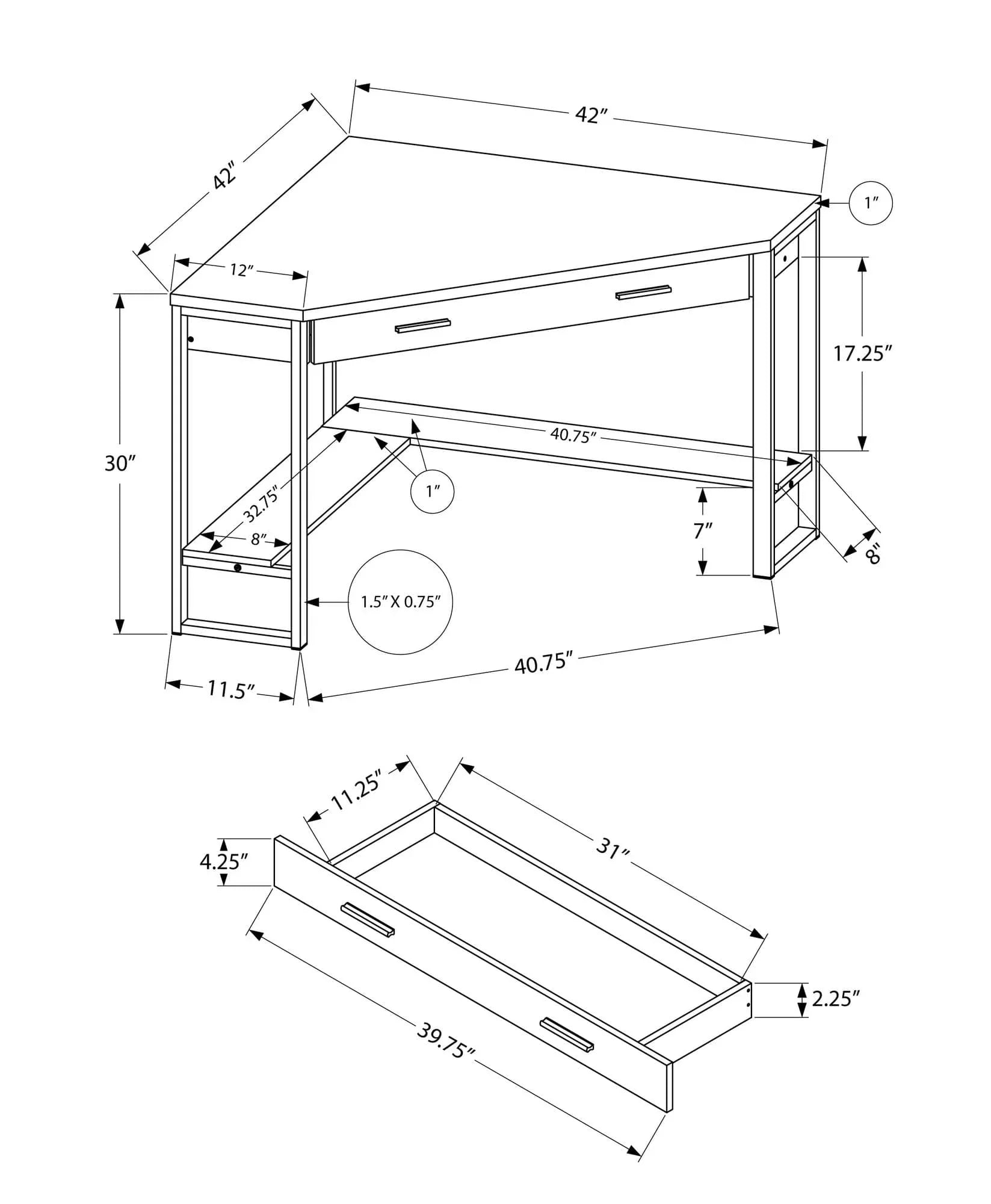 Rustic Reclaimed Wood Corner Office Desk detailed measurements - Your Western Decor