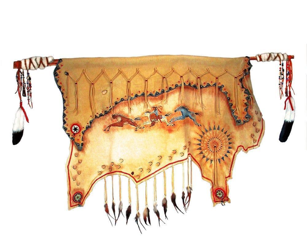 Indian & Ponies Painting on Smoked Deer Hide - Your Western Decor & Design