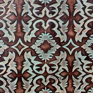 Laredo Turquoise Brown Embossed Leather - Tooled Upholstery Leather - Your Western Decor