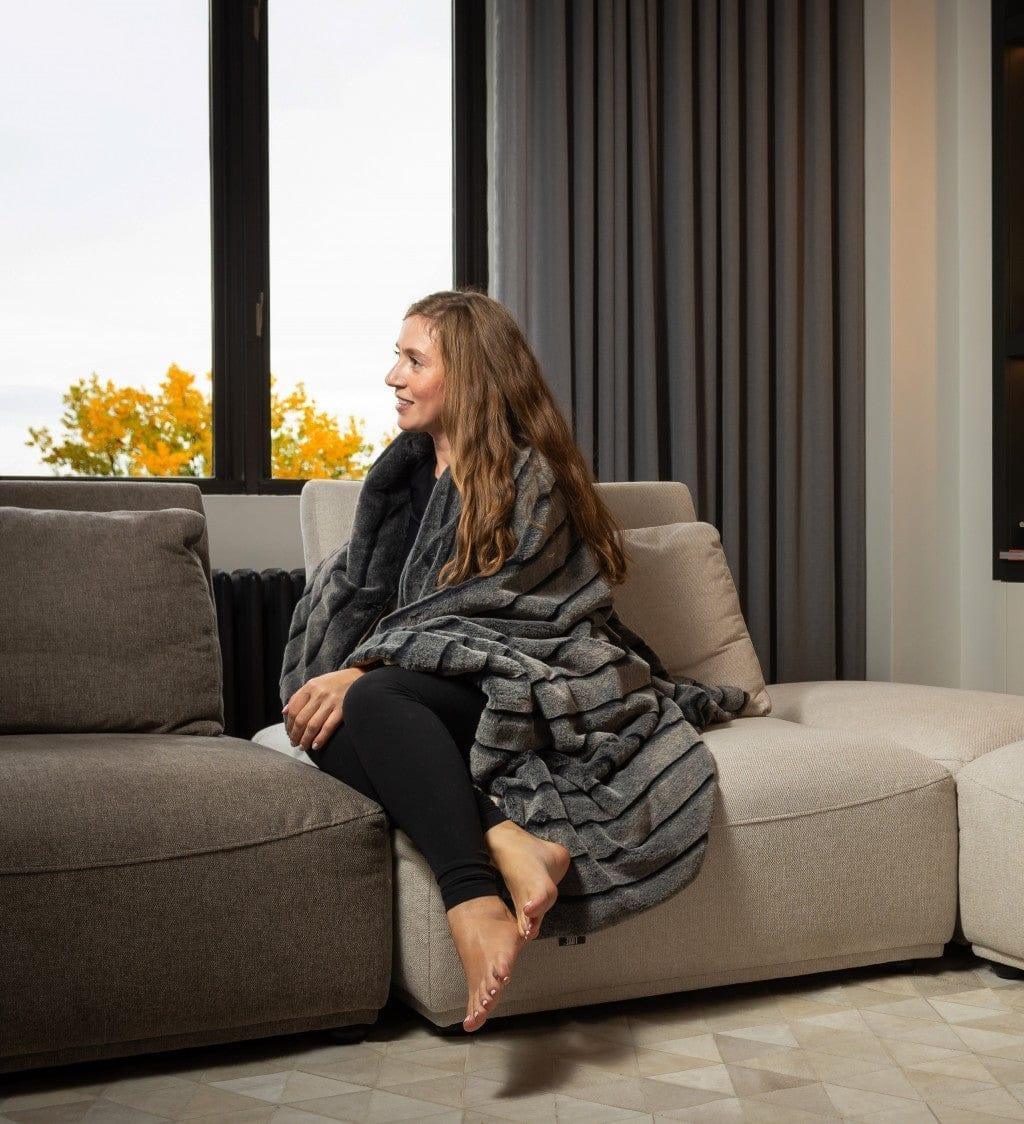 Luxe Gray Stripe Faux Fur Blanket - Your Western Decor