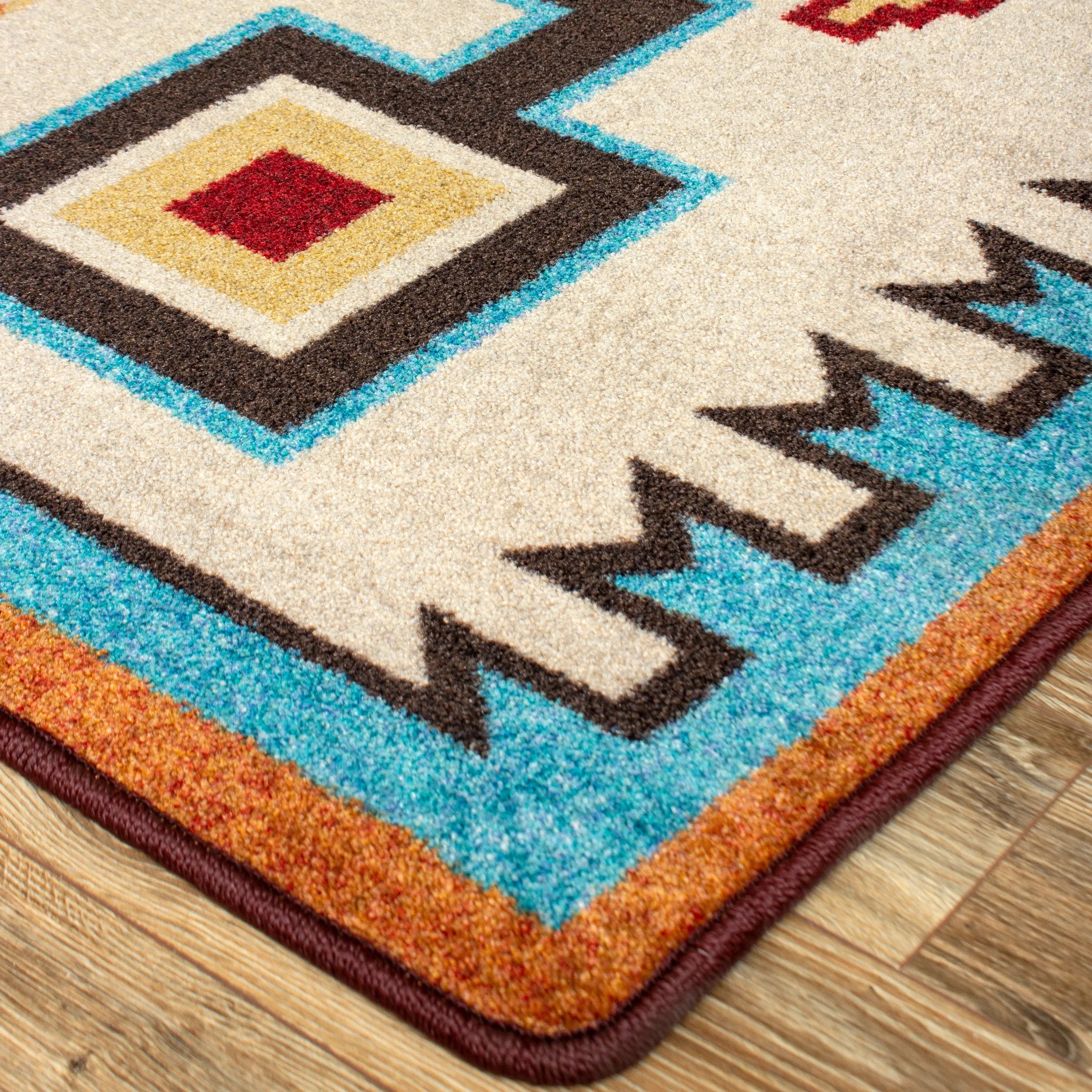 Old crow southwest area rug corner and color detail - Your Western Decor