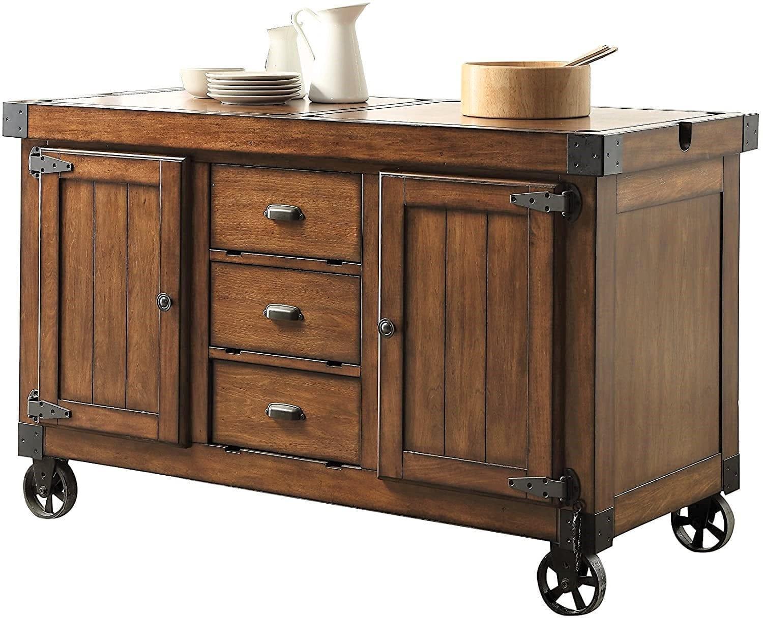 Rustic Farmhouse Rolling Kitchen Island - Your Western Decor, LLC